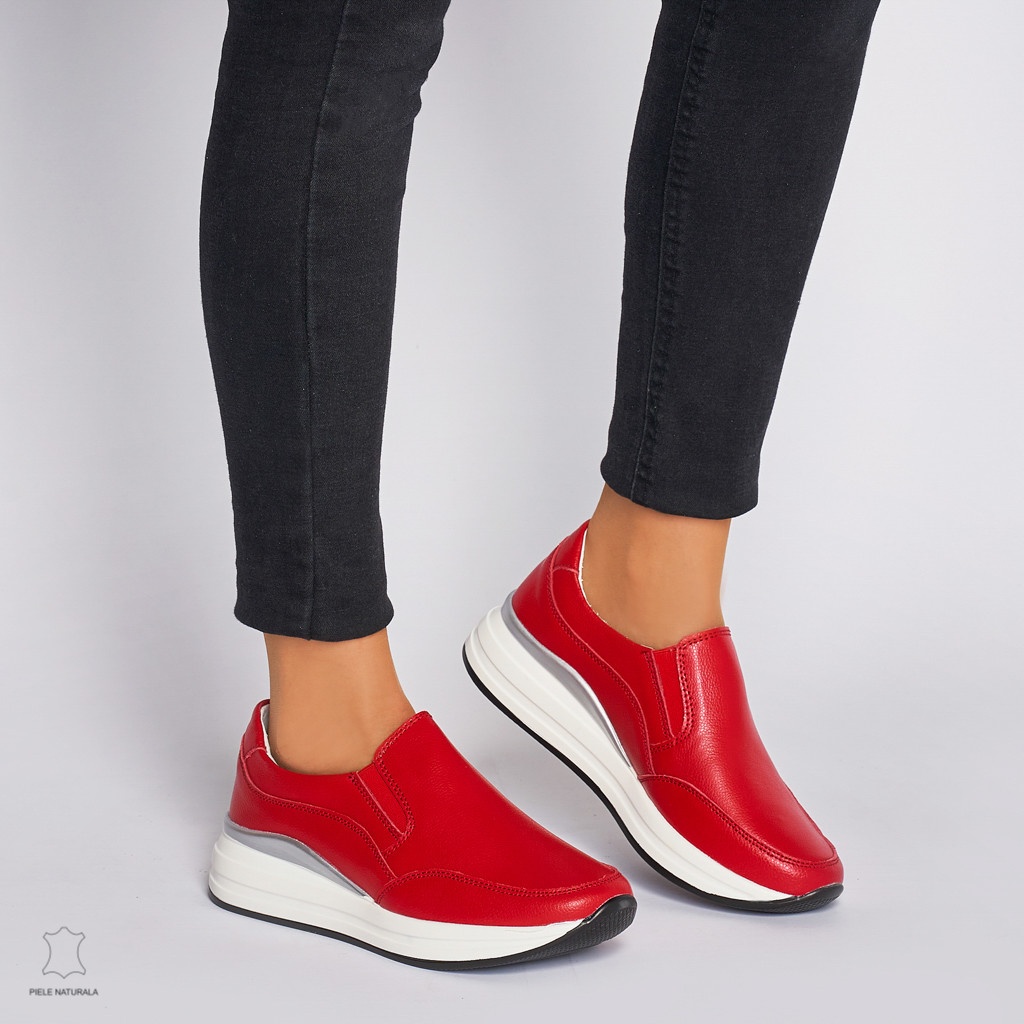 Pantofi Casual dama din Piele naturala CU INCHIDERE SLIP-ON CRL1235 ROSU