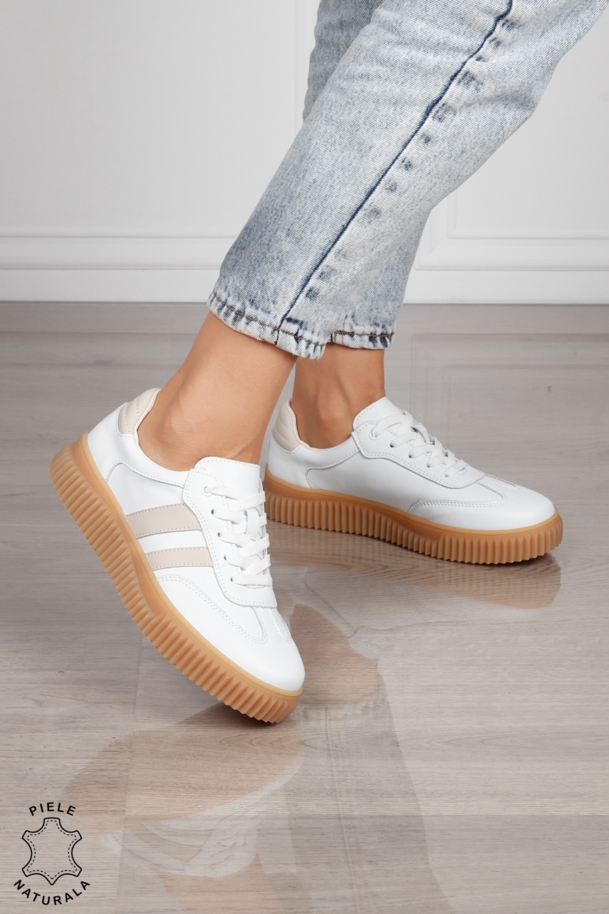 Pantofi Casual DAMA din PIELE Naturala , Model Retro CRL1531 ALB