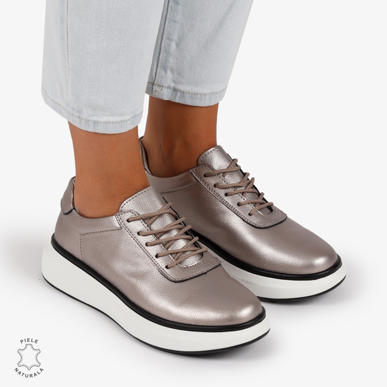 Pantofi Casual Dama Piele Naturala CRL1002 Culoare: PEWTER