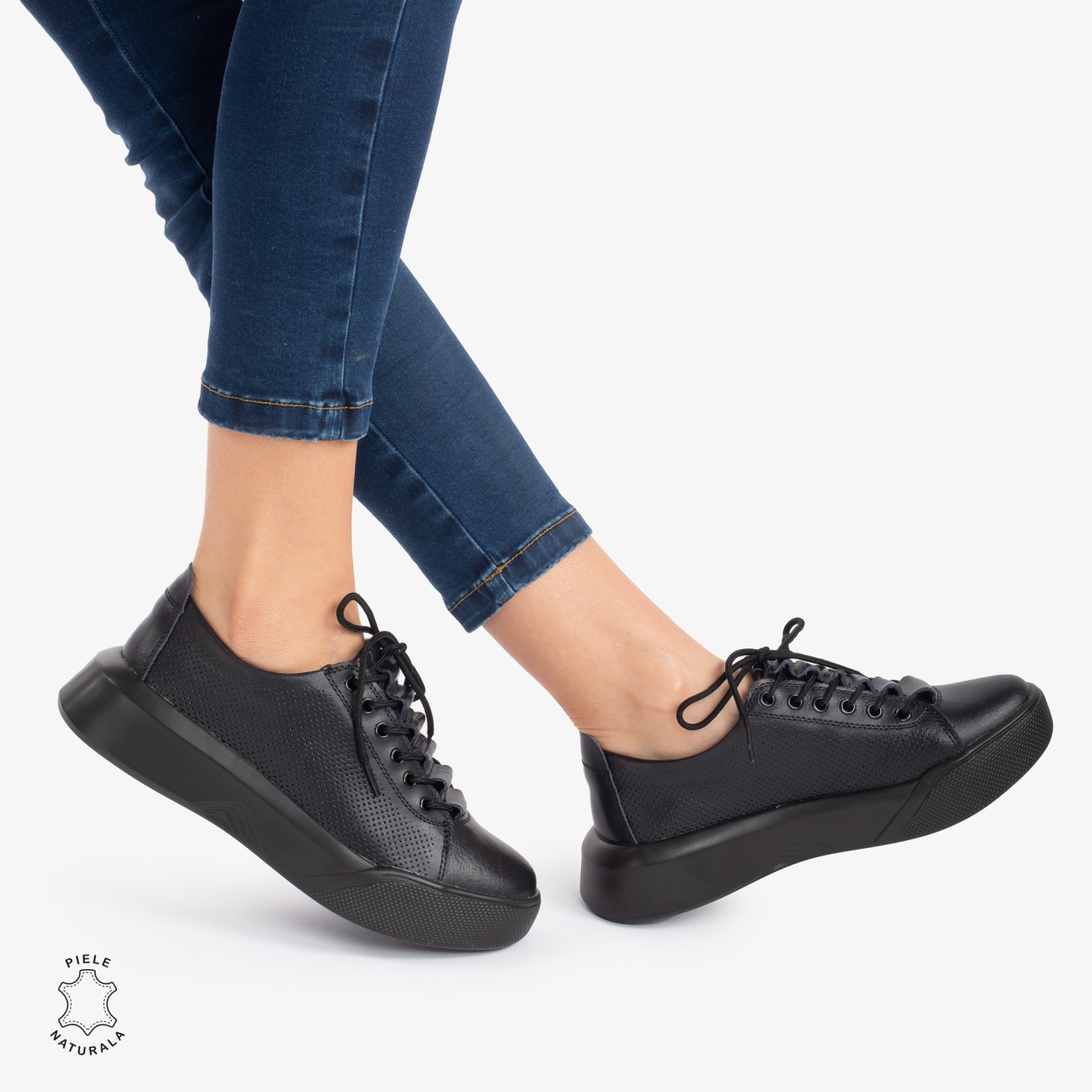 Pantofi Casual de dama din Piele Naturala CRL0572 Negru