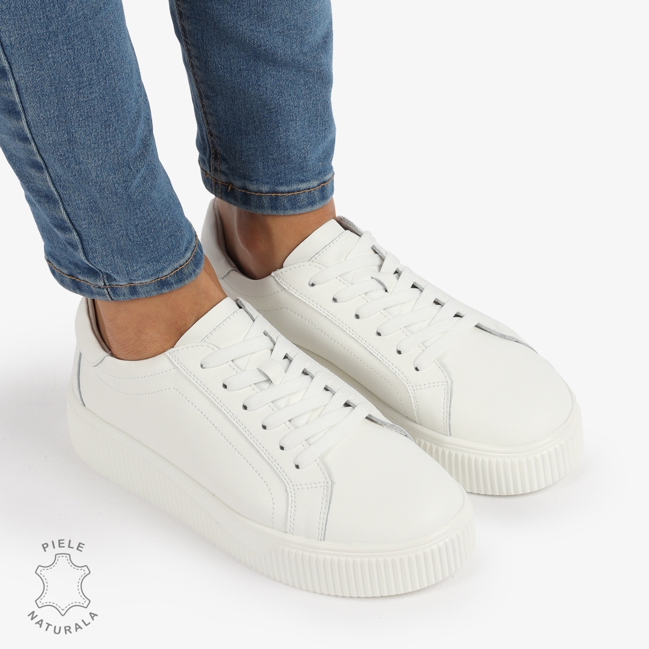 Pantofi Casual de dama din Piele Naturala CRL1222 ALB