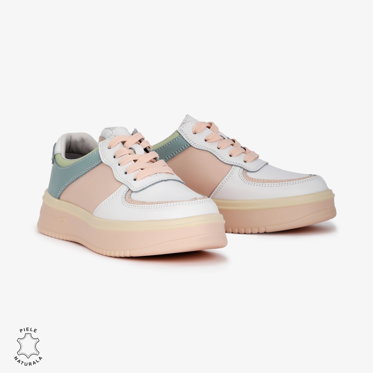 Pantofi Casual de dama din Piele naturala Multicolor cu design special CRL0519 ALB CU ROZ