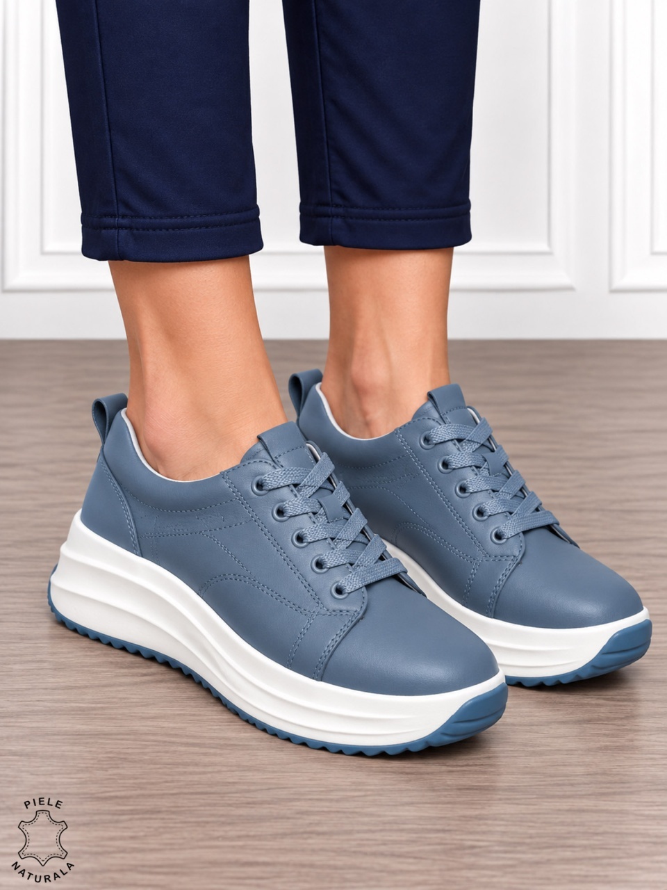 Pantofi casual din piele naturală pentru damă cu design versatil CRL1908 ALBASTRU