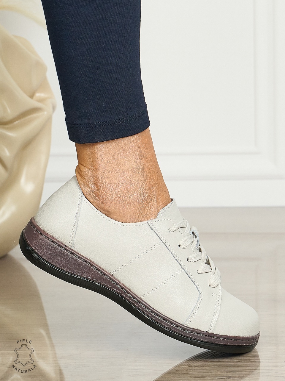 Pantofi casual Gri de dama din piele naturala cu talpa plata CRL0013