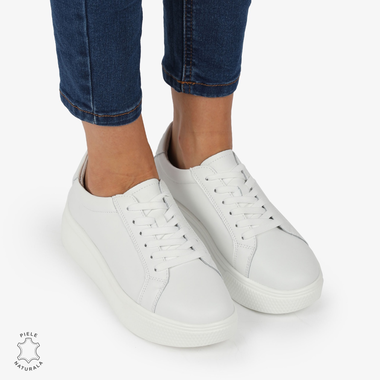 Pantofi CASUAL PIELE NATURALA cu detaliu lateral CRL1273 Alb