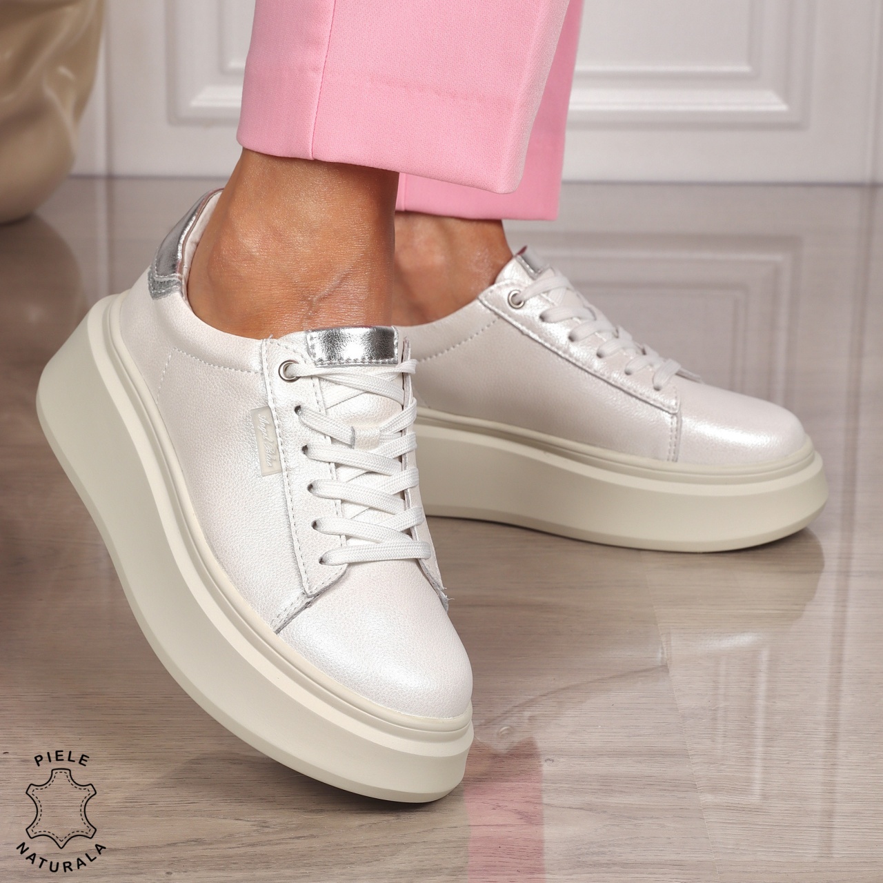 Pantofi CASUAL PIELE NATURALA CU SIRET CRL1449 ALB