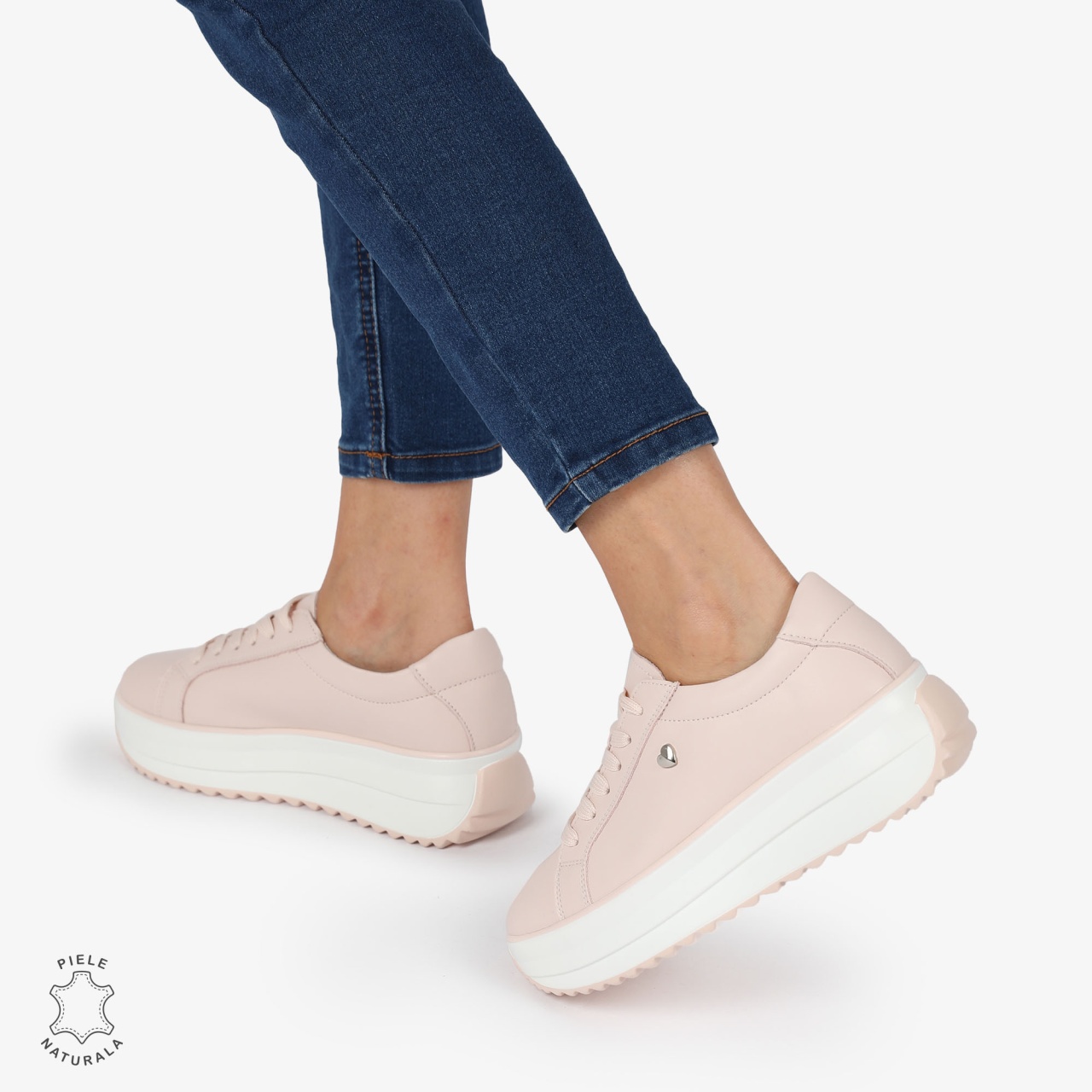 Pantofi CASUAL PIELE NATURALA cu talpa inalta CRL1275 Roz