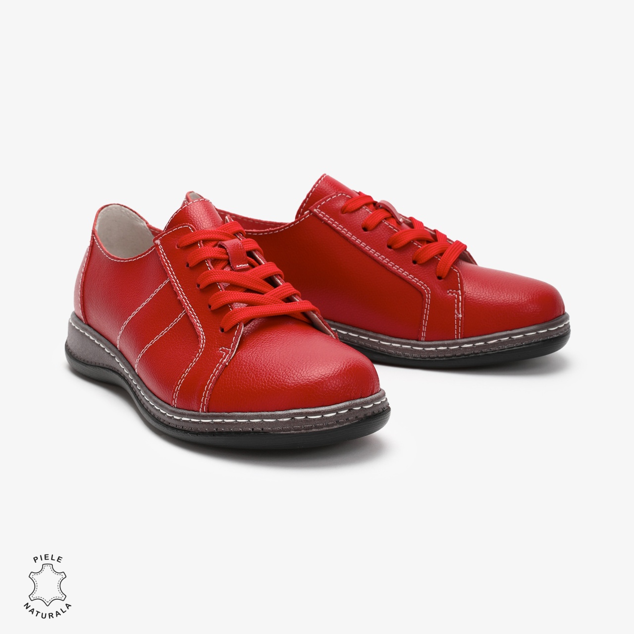 Pantofi casual Rosu de dama din piele naturala cu talpa plata CRL0013