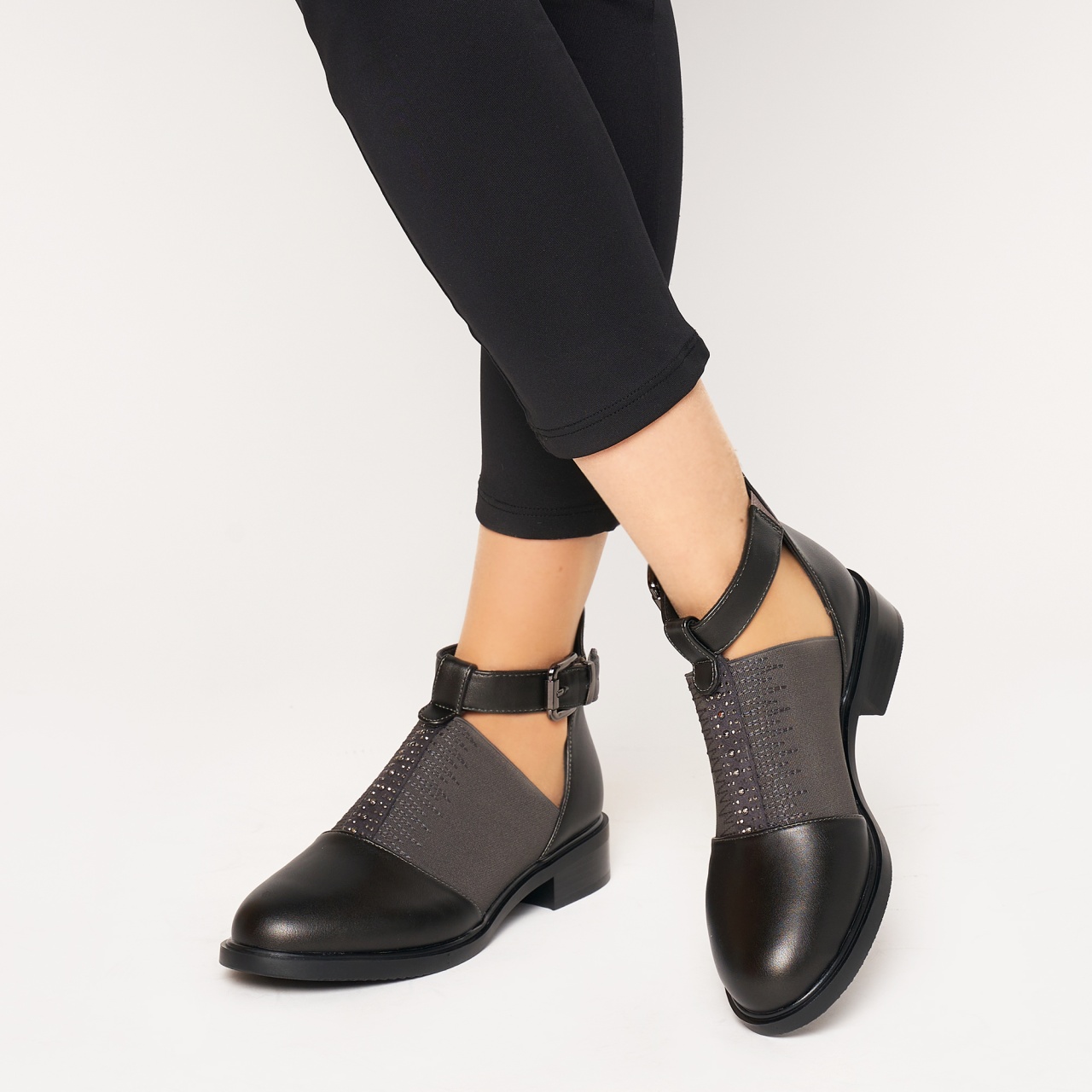 Pantofi cu toc de dama din piele Ecologica CRL0164 Gri