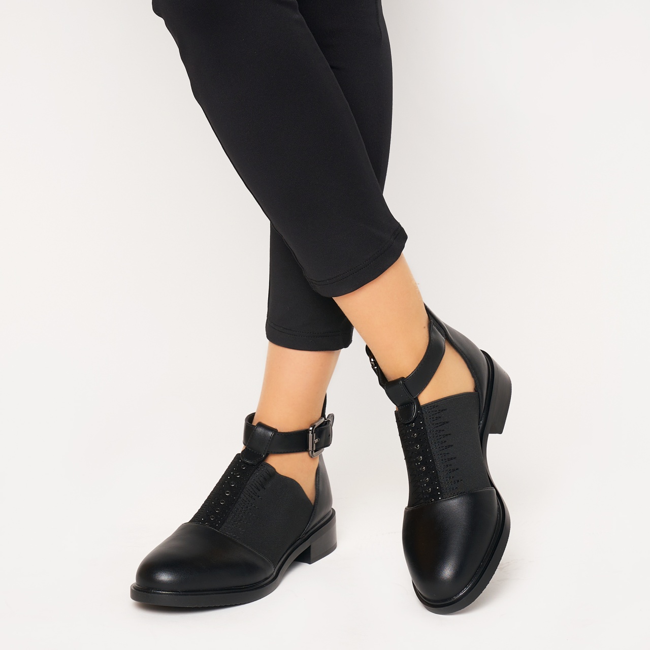 Pantofi cu toc de dama din piele Ecologica CRL0164 NEGRU