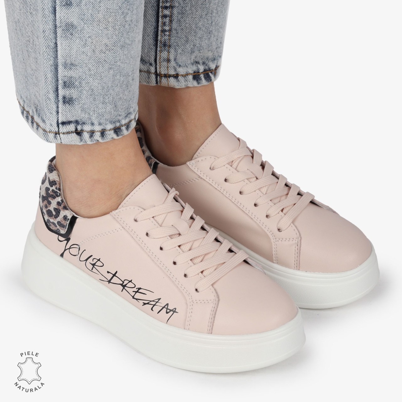 Pantofi DAMA CASUAL din piele naturală CU DETALIU SCRIS CRL1379 ROZ
