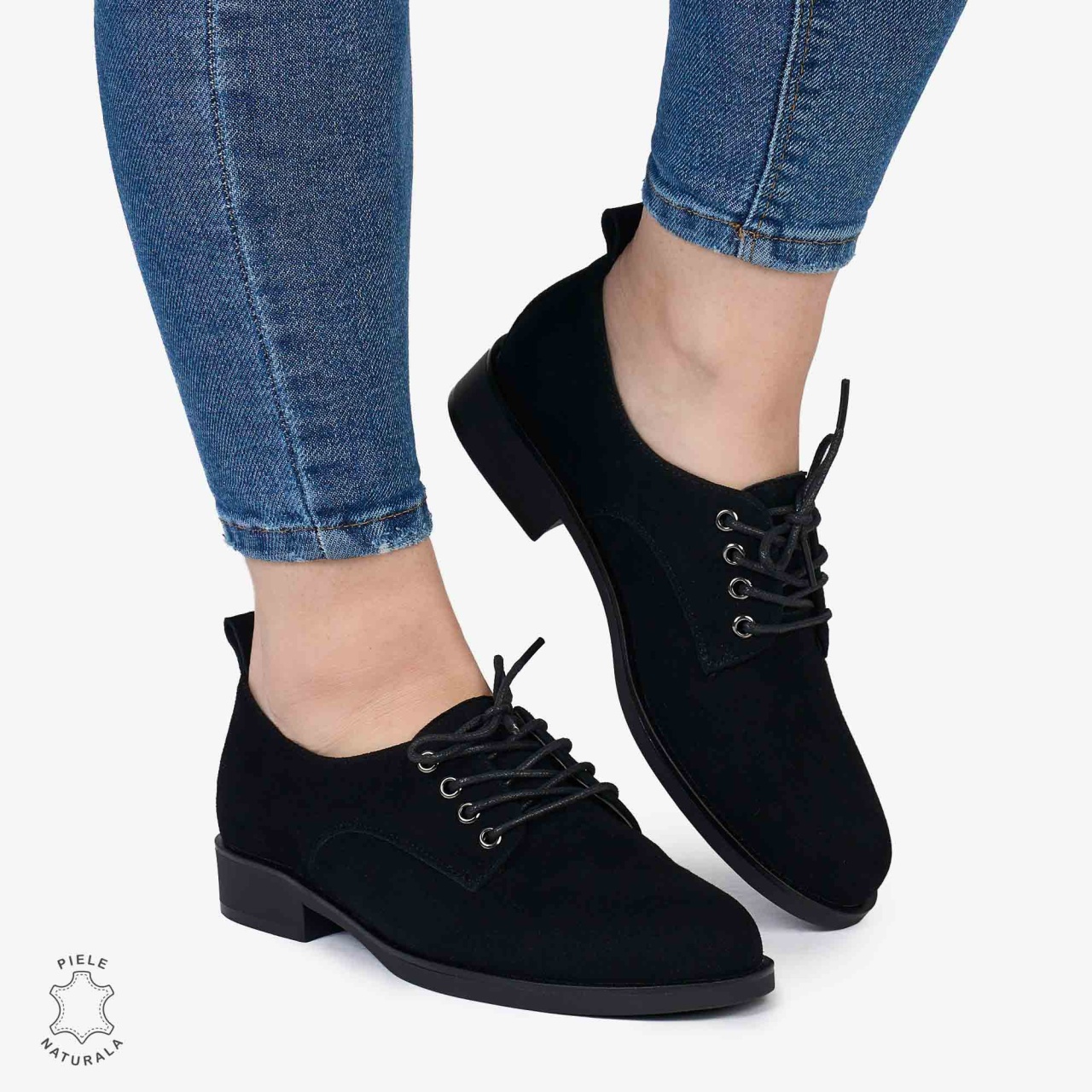 Pantofi dama CASUAL din Piele Naturala INTOARSA CRL0984 NEGRU