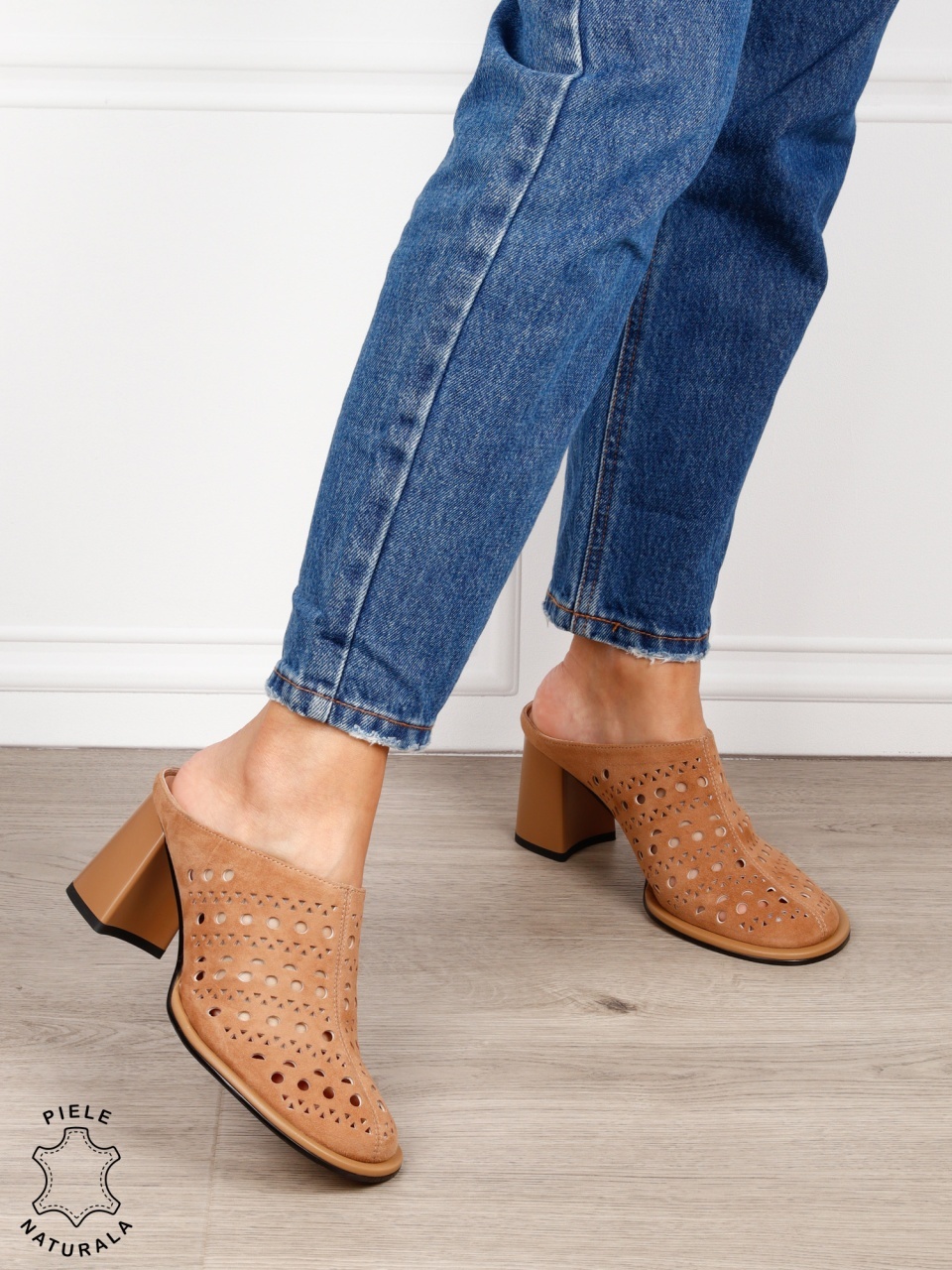 Pantofi dama eleganti din piele naturala Intoarsa Slip-on CRL1633 CAMEL