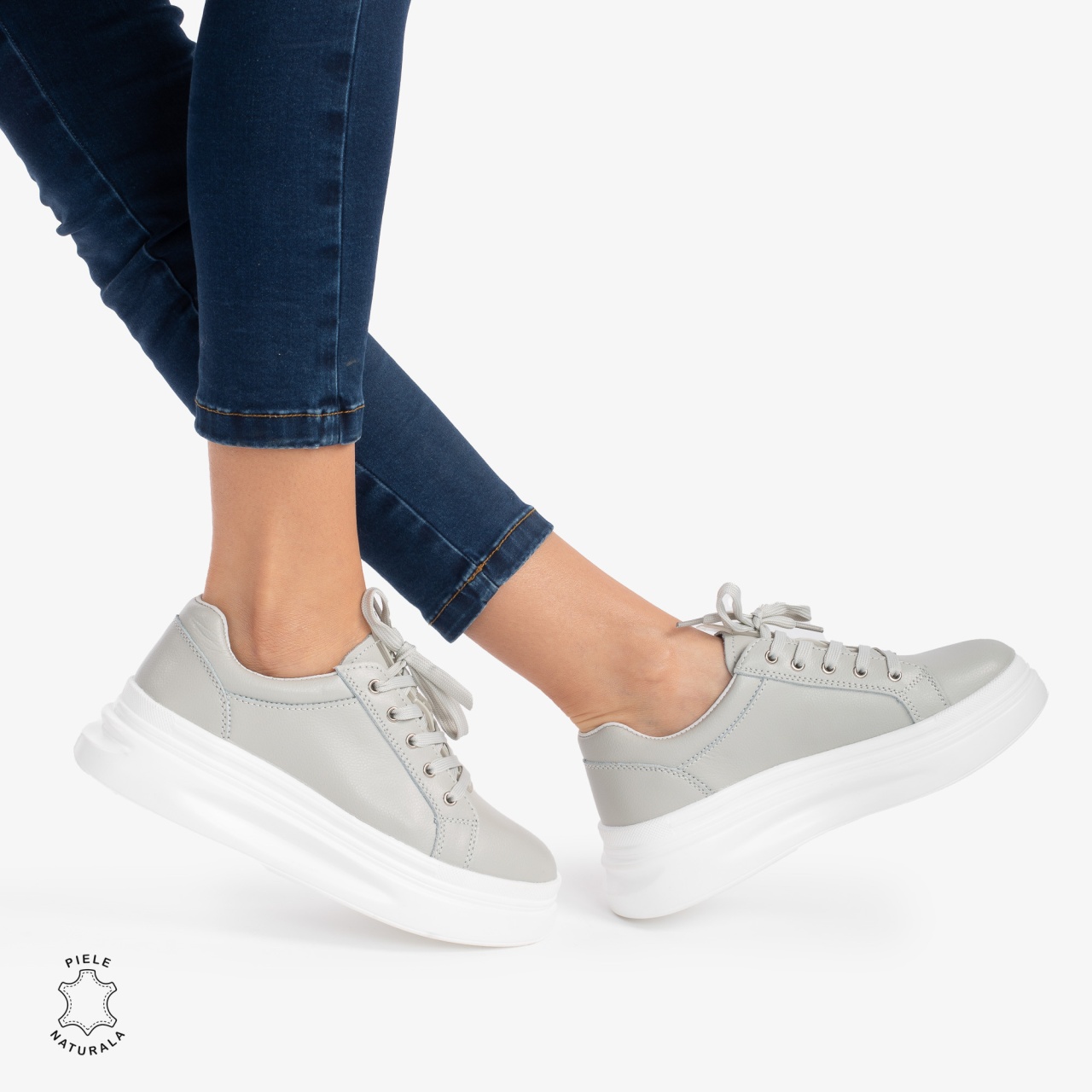 Pantofii casual piele naturala CRL0763 GRI