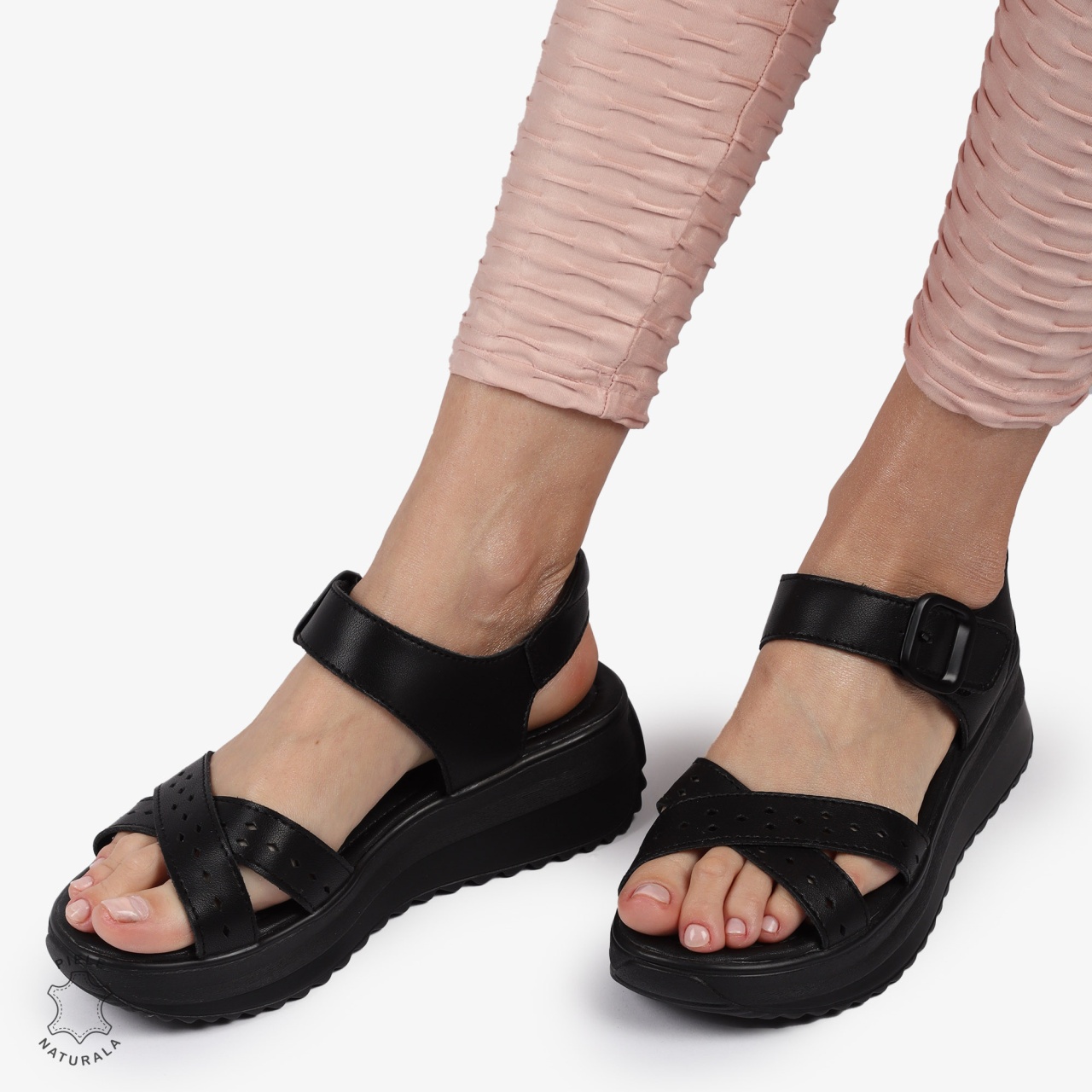 SAndale DAMA DIN PIELE NATURALA CU BARETE INCRUCISATE CRL1423 NEGRU