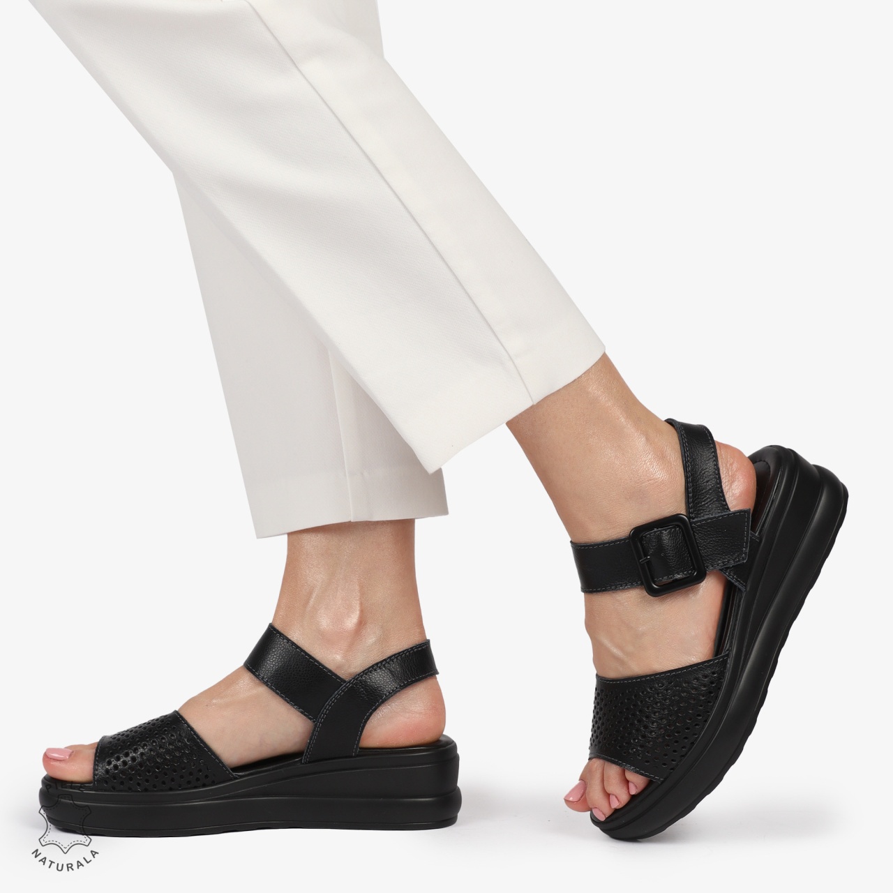 SAndale DAMA SPORT DIN PIELE NATURALA CU INCHIDERE CATARAMA CRL1411 NEGRU