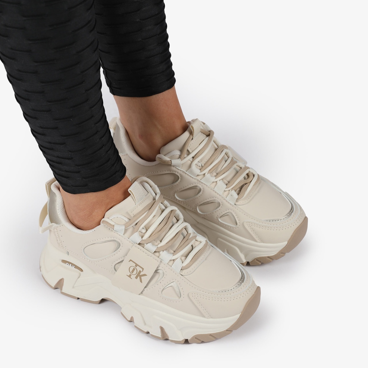 SNEAKERS din PIELE ECOLOGICA SI TEXTIL CRL1515 Beige