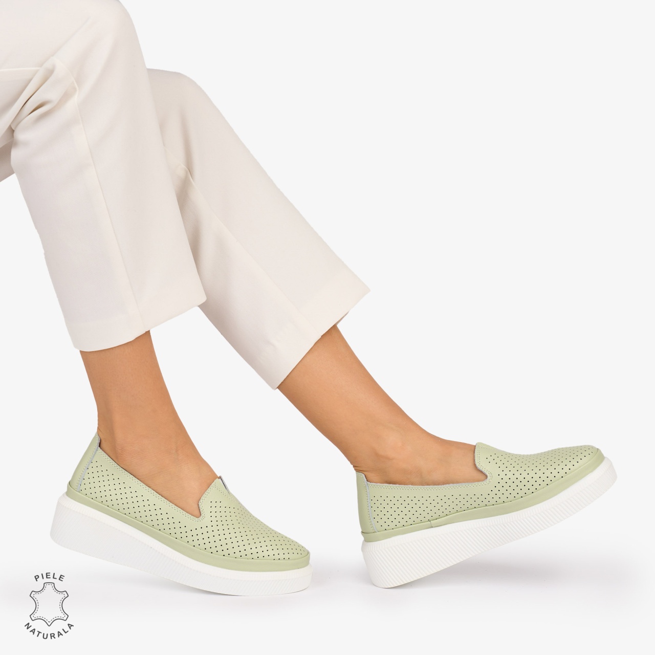 Balerini dama din Piele Naturala cu fundita CRL1074 CULOARE: Verde