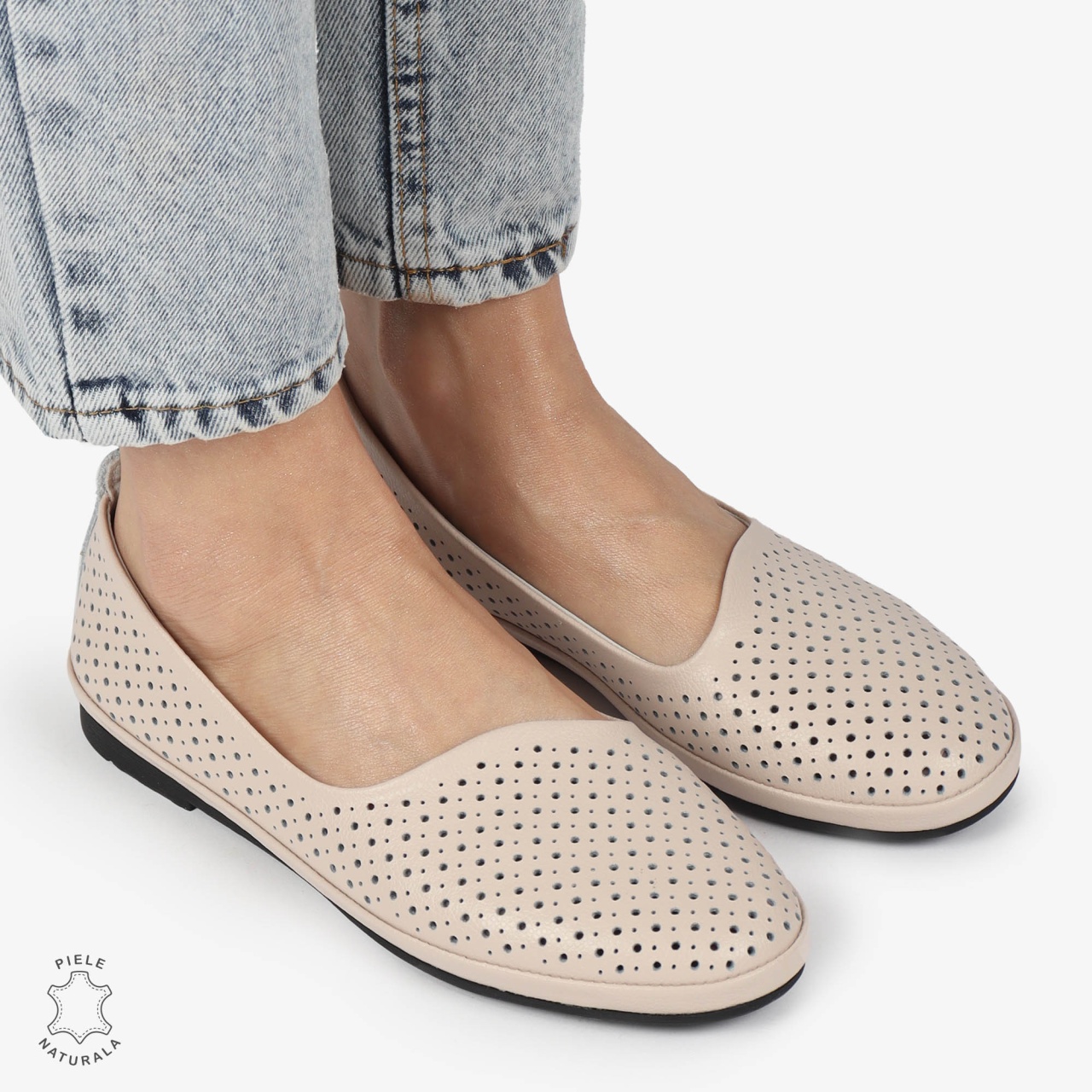 BALERINI dama din Piele naturala PERFORATA SLIP-ON CRL1358 ROZ