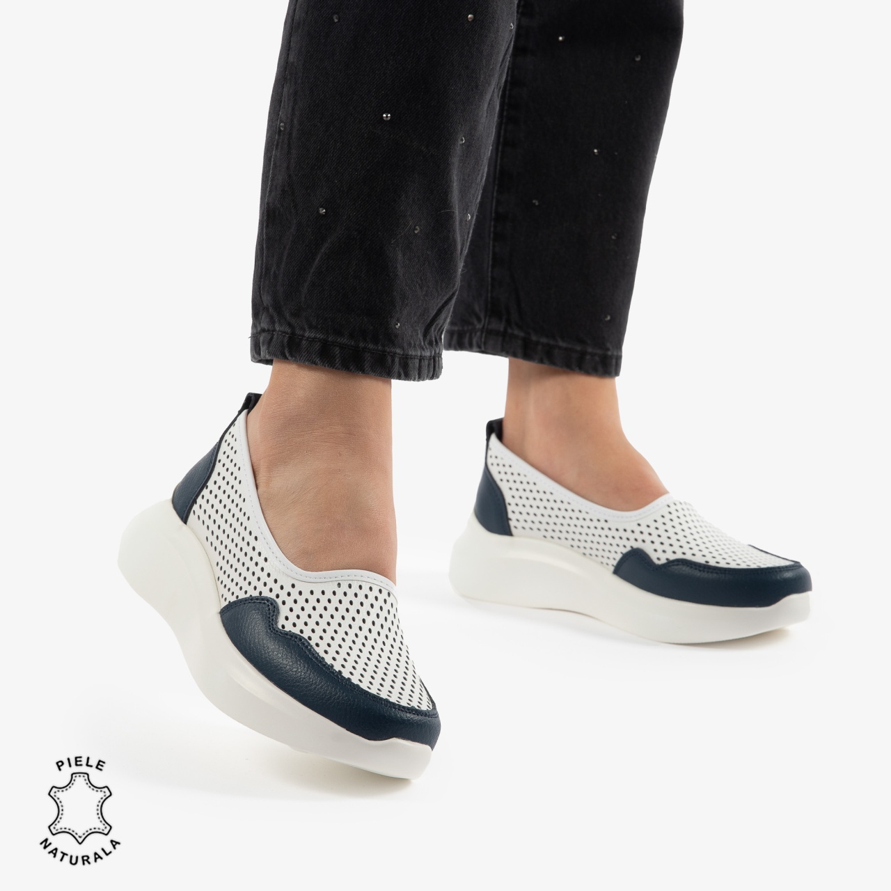 Balerini Dama Piele naturală CRL0103 ALB CU BEUMARIN
