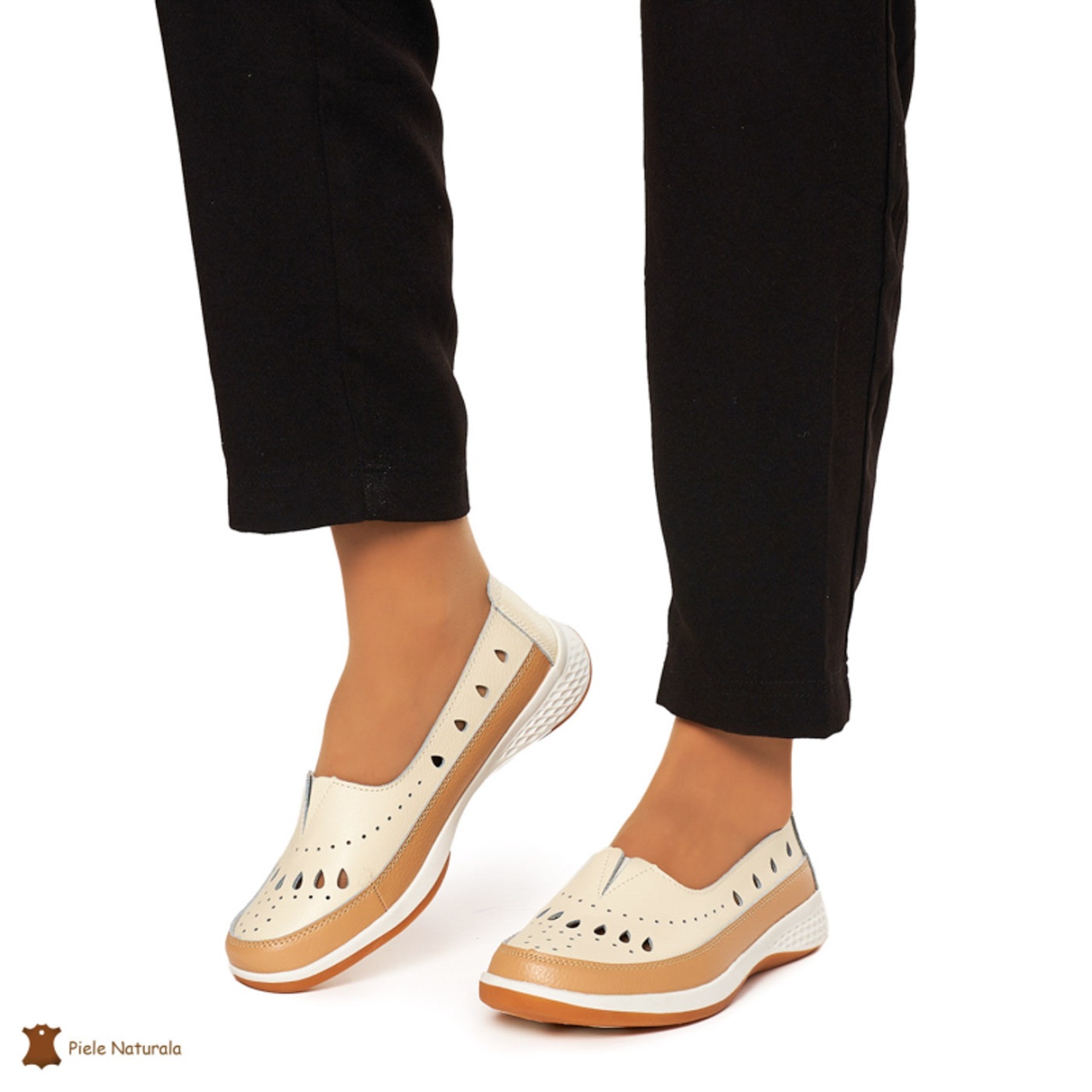 Balerini Dama Piele Naturala Slip-on CRL0074 BEJ