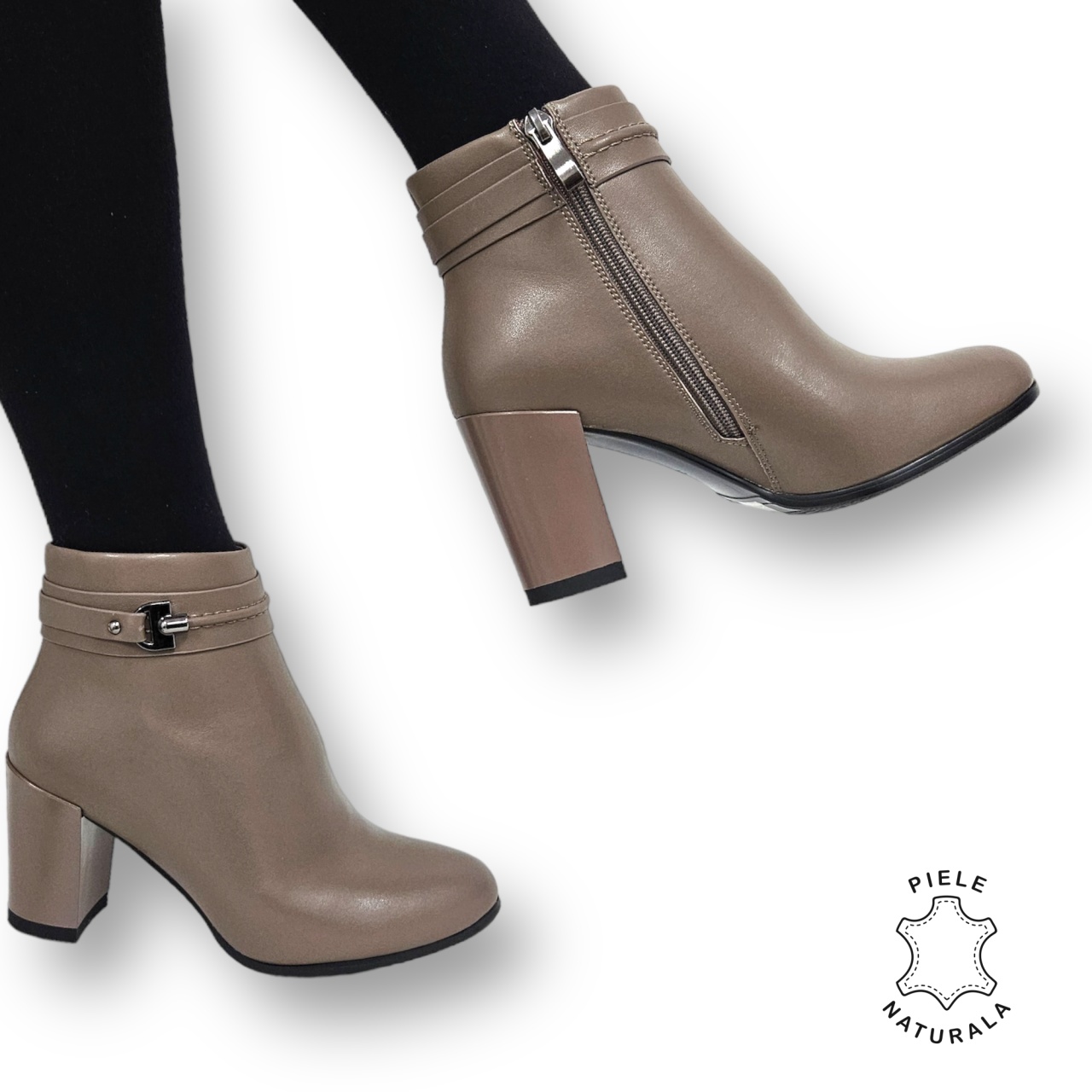 Botine DAMA din PIELE Naturala cu FERMOAR si Catarama CRL0929 CULOARE: Khaki