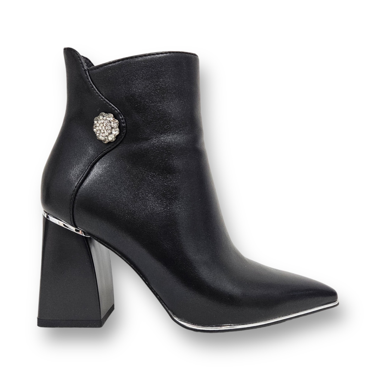 Botine DAMA Elegante din PIELE Ecologica cu FERMOAR si Stras CRL0935 CULOARE: Negru