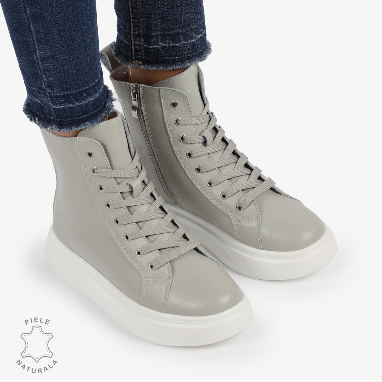 Ghete dama din Piele Naturala CRL0652 Gri