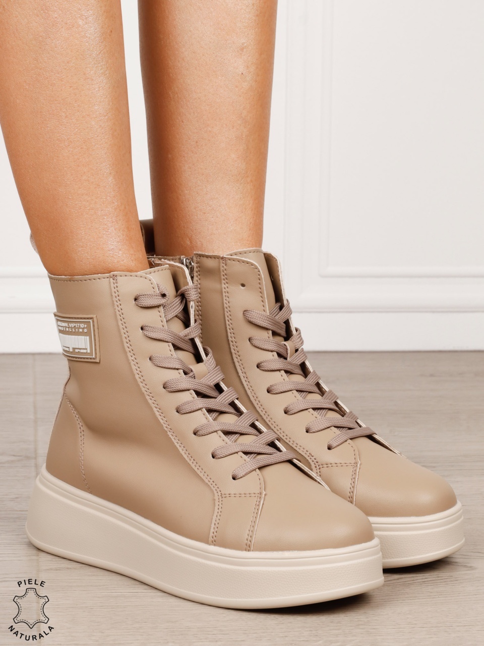 GHETE DAMA Inalta din PIELE Naturala, Model Clasic CRL1529 KHAKI
