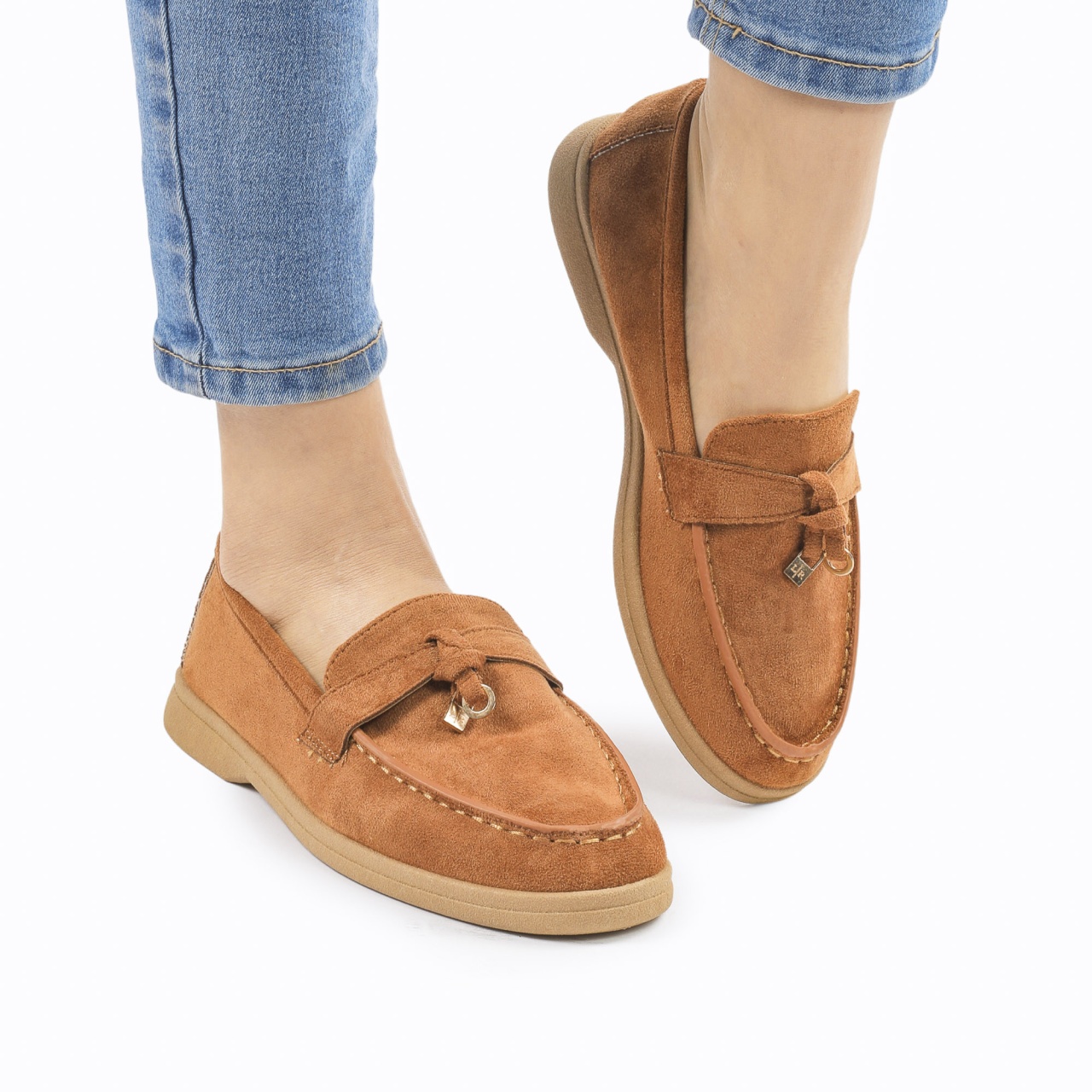 Mocasini DAMA din PIELE ECOLOGICA INTOARSA CRL0957 CULOARE: CAMEL