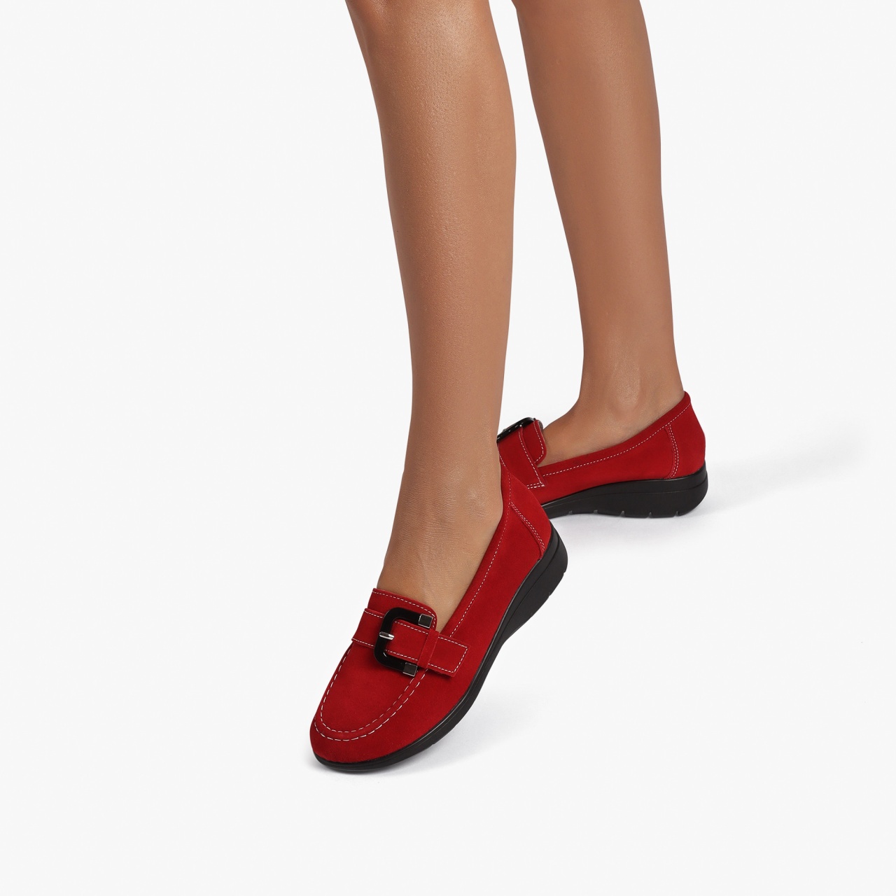 Mocasini dama din Piele Naturala CRL0844 ROSU