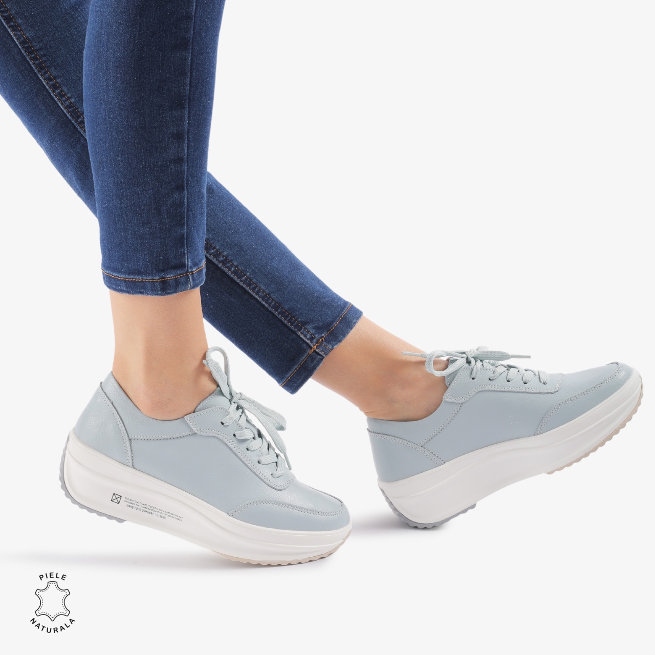 Pantofi casual dama din Piele naturală CRL0058 ALBASTRU