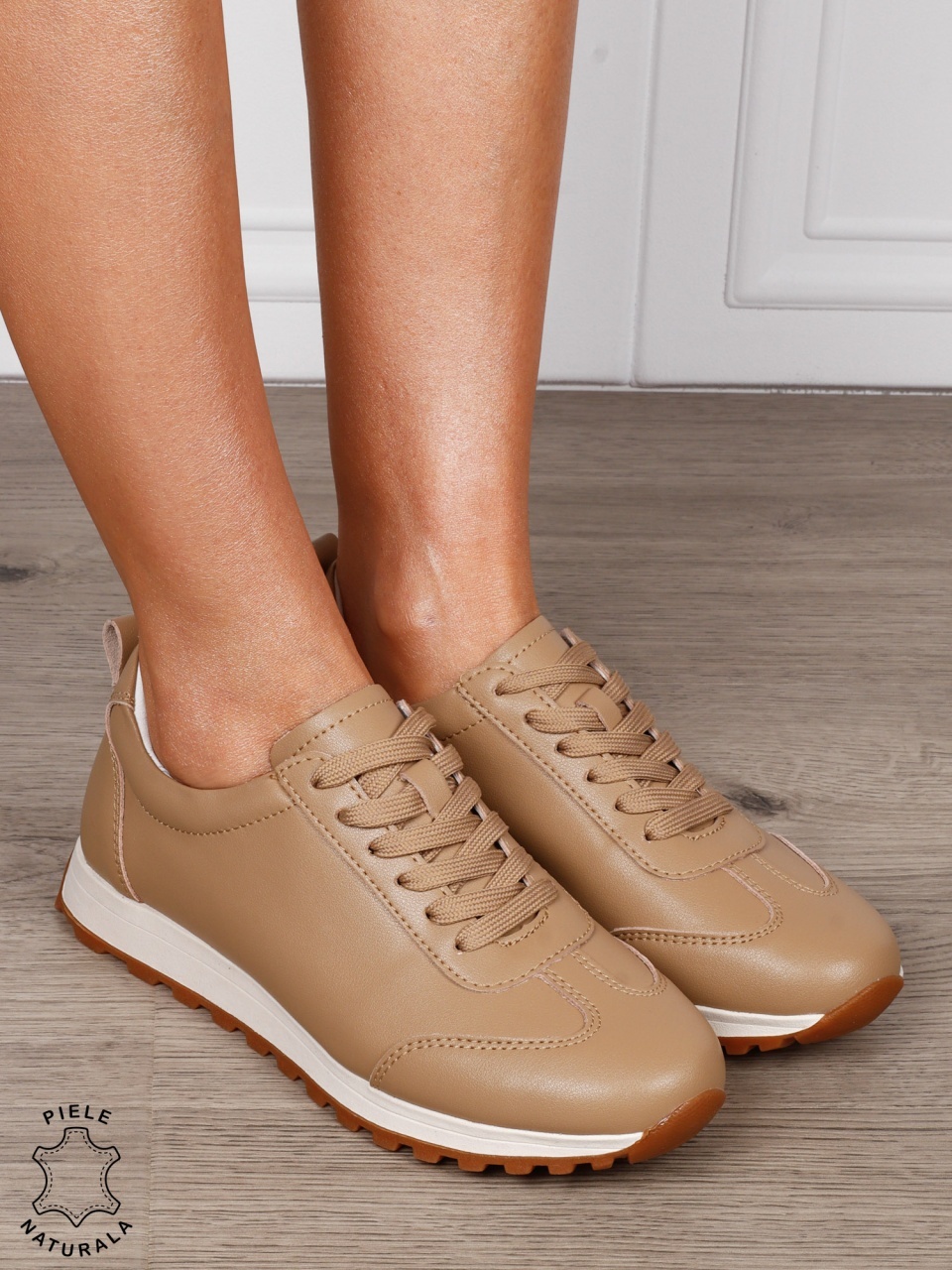 Pantofi Casual Damă din Piele Naturală cu Șiret și Talpă Comfort CRL1302 KHAKI