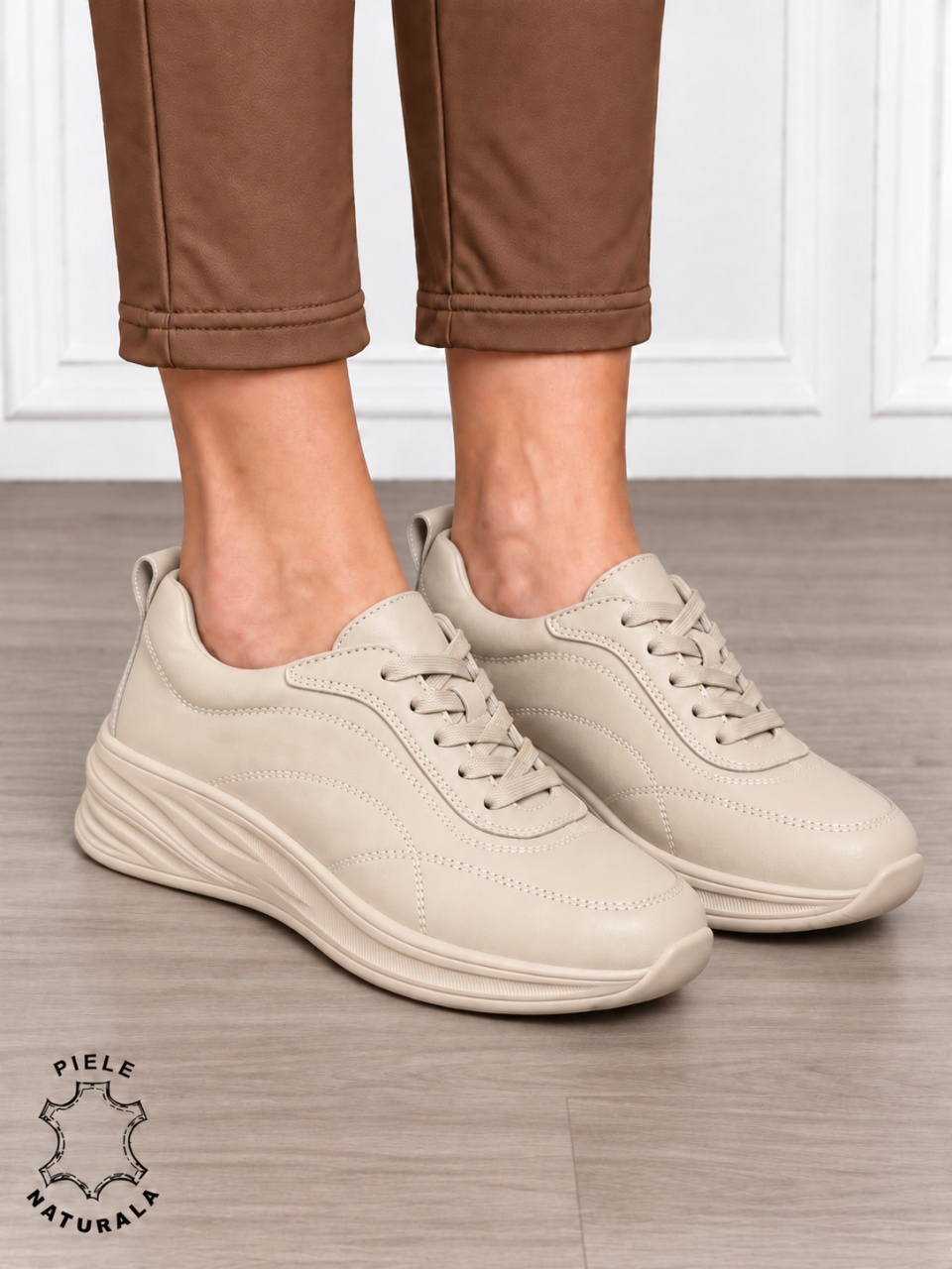 Pantofi casual damă din piele naturală cu stil clasic CRL1898 BEJ