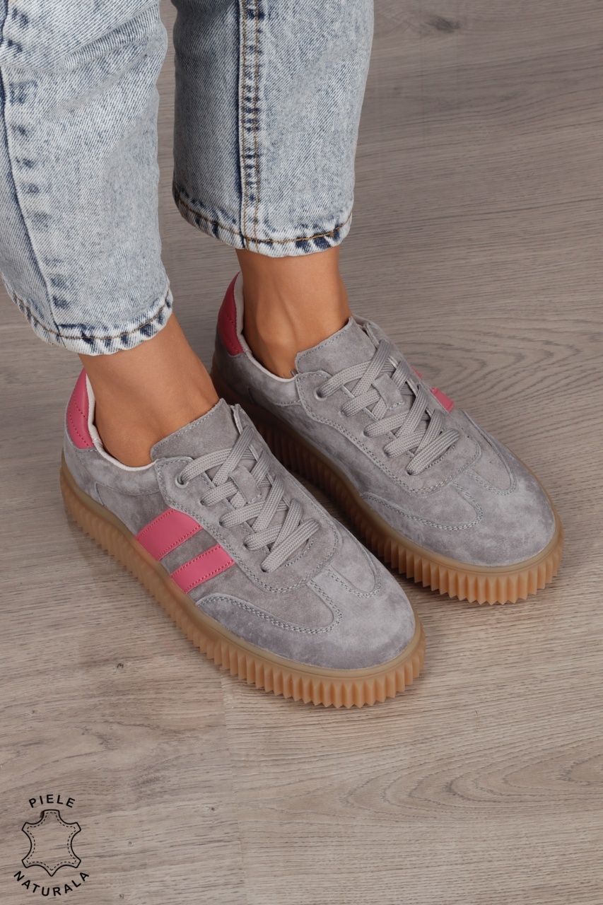 Pantofi Casual DAMA din Piele Naturala intoarsa, Model Retro CRL1531GRI