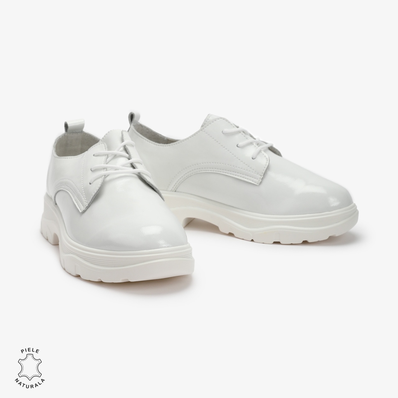 Pantofi casual dama din Piele naturală lacuiti CRL0110 ALB