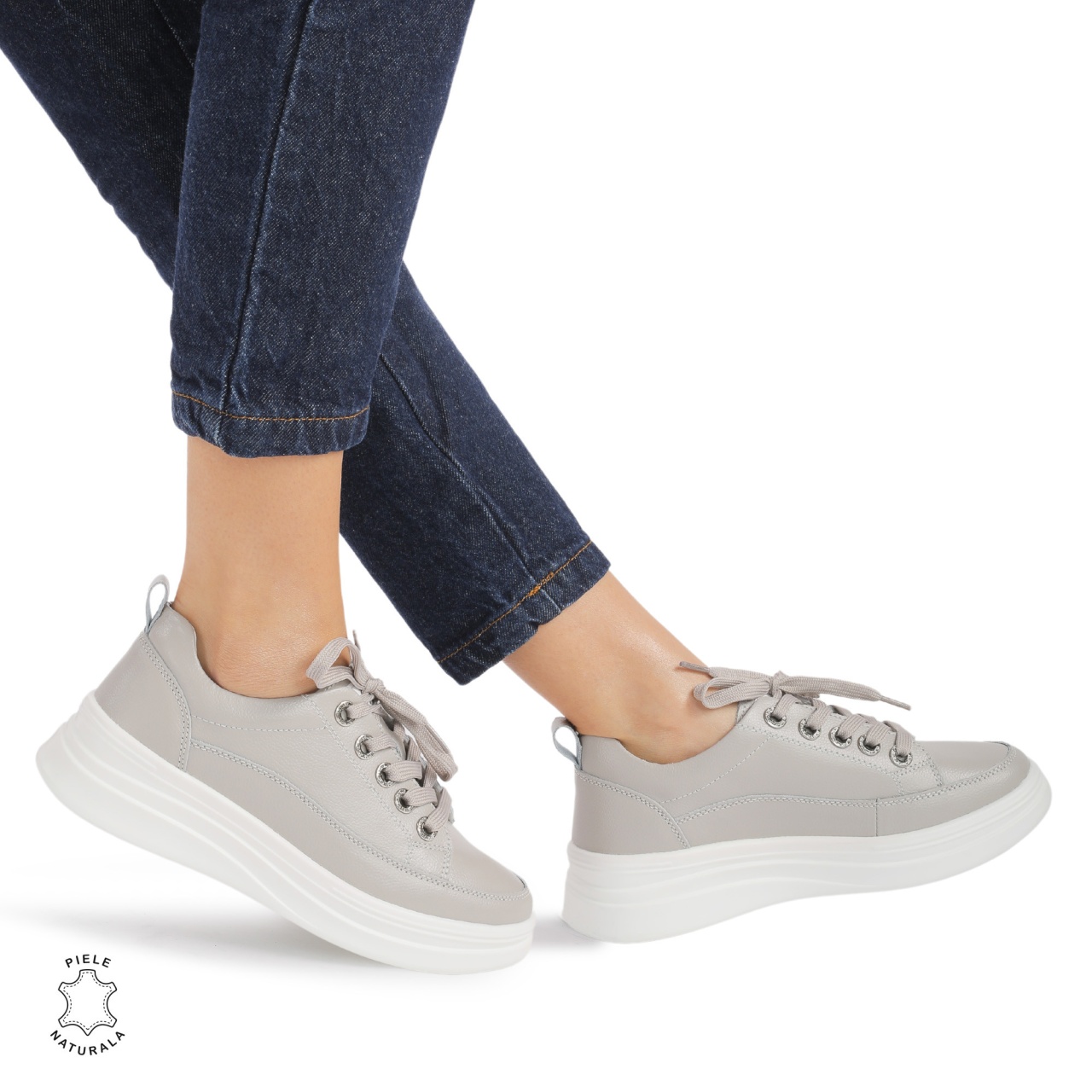 Pantofi casual dama piele naturala CRL0869 GRI