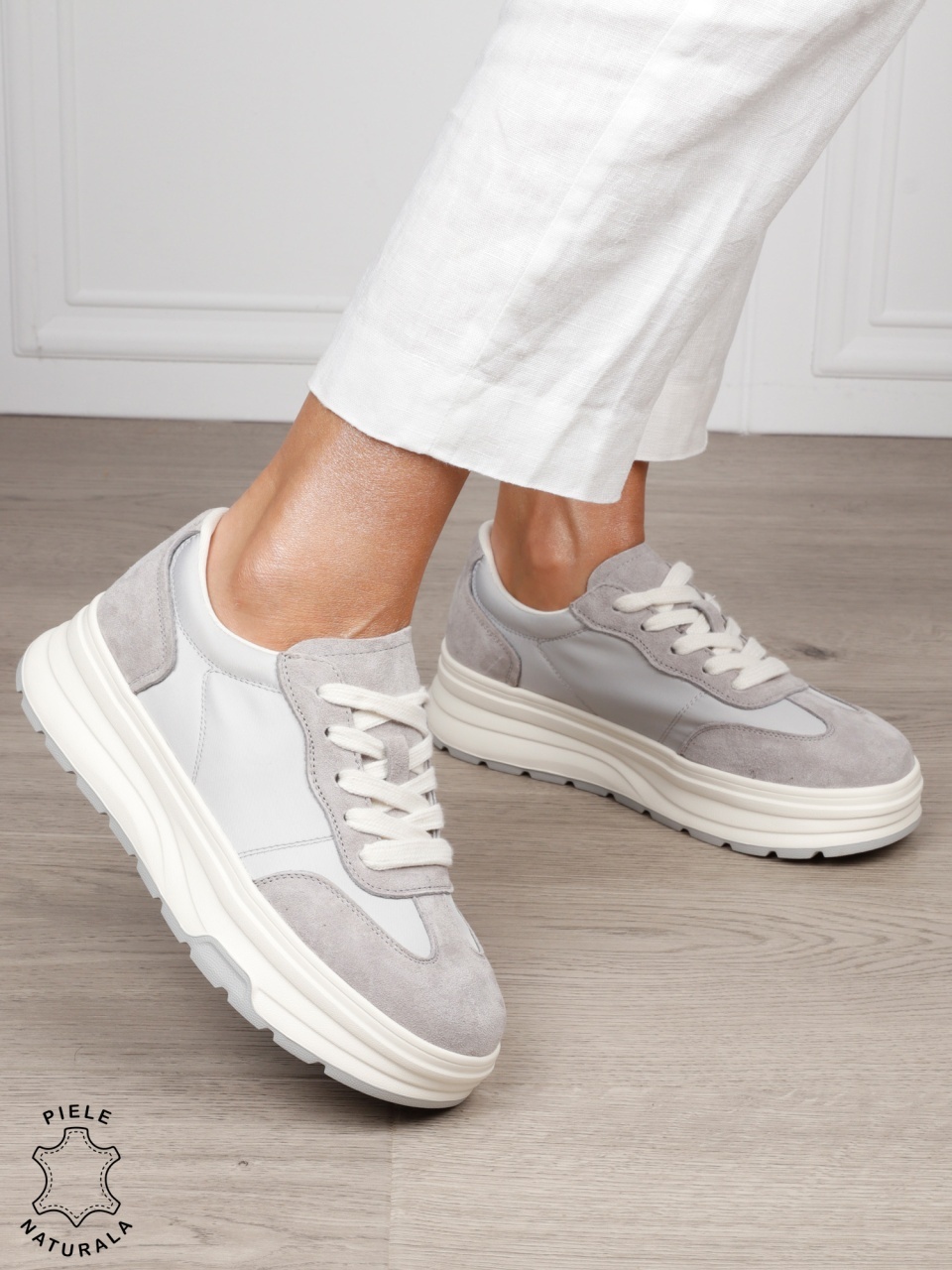 Pantofi Casual damă piele naturala intoarsa cu textil CRL1578 GRI