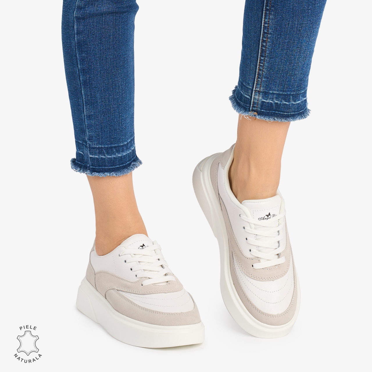 Pantofi casual dama piele naturala si piele naturala intoarsa CRL0872 ALB