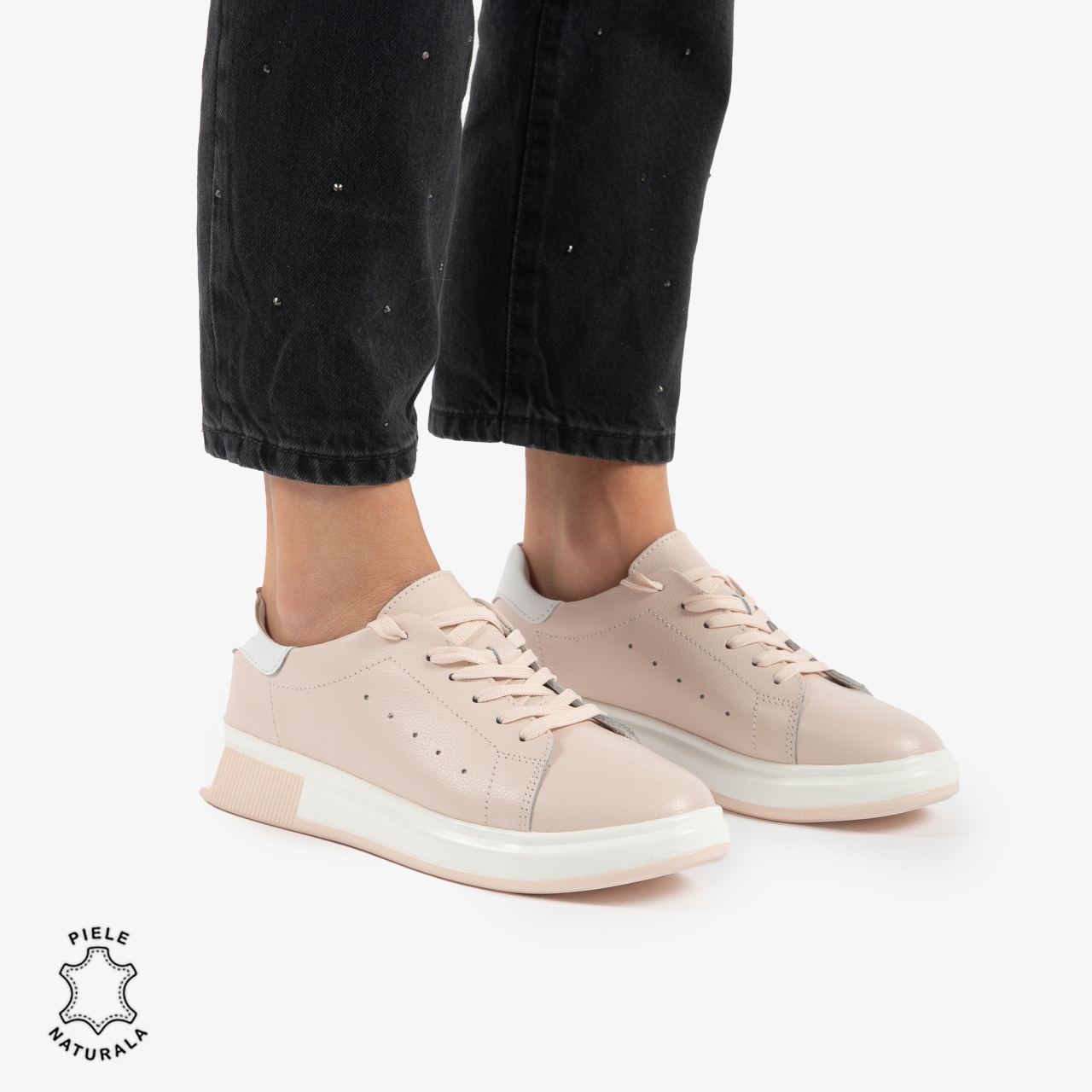 PANTOFI CASUAL DE DAMA DIN PIELE NATURALA CRL0770 ROZ