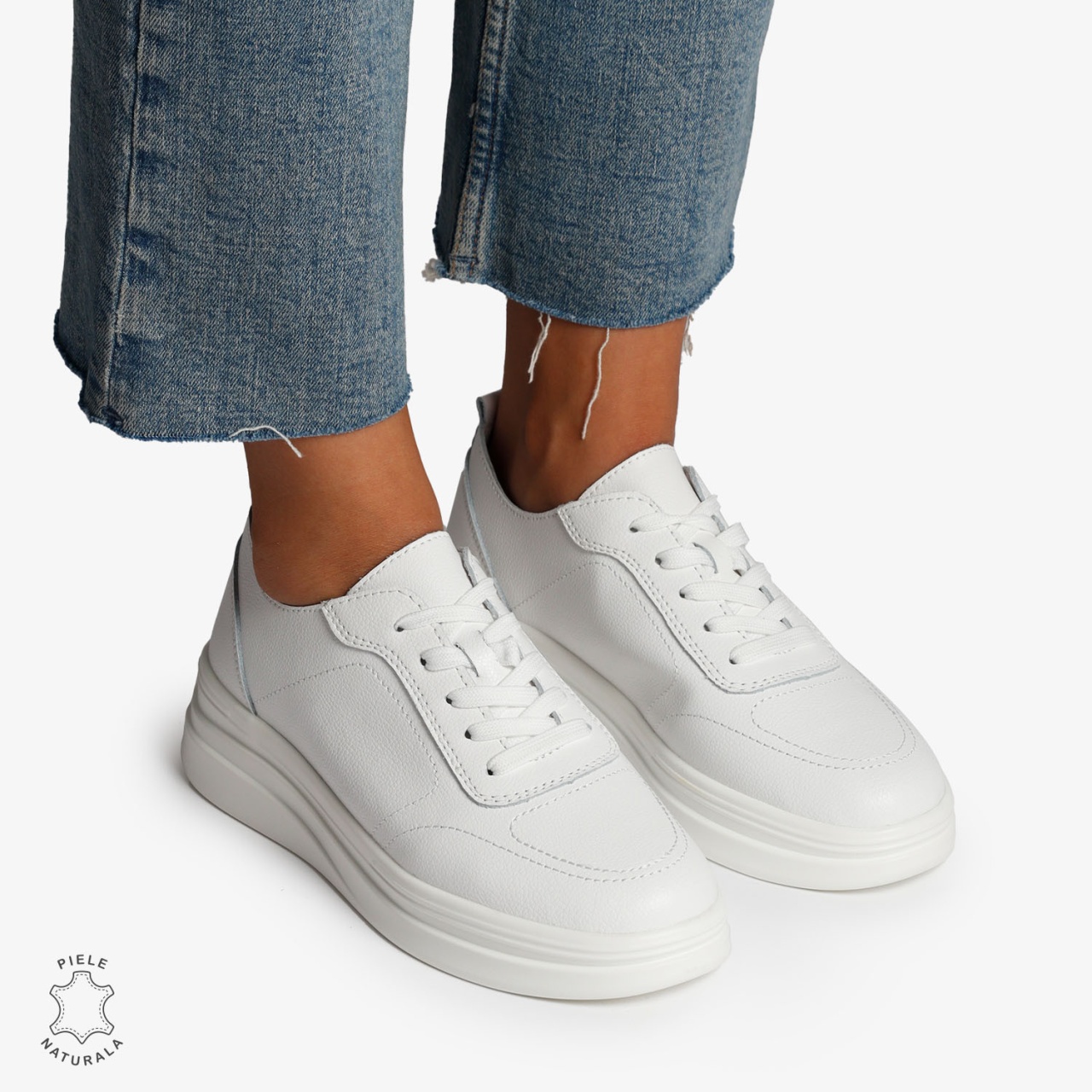 Pantofi Casual de dama din Piele Naturala CRL1206 ALB