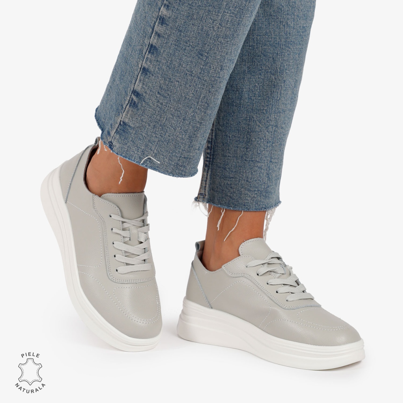 Pantofi Casual de dama din Piele Naturala CRL1206 GRI