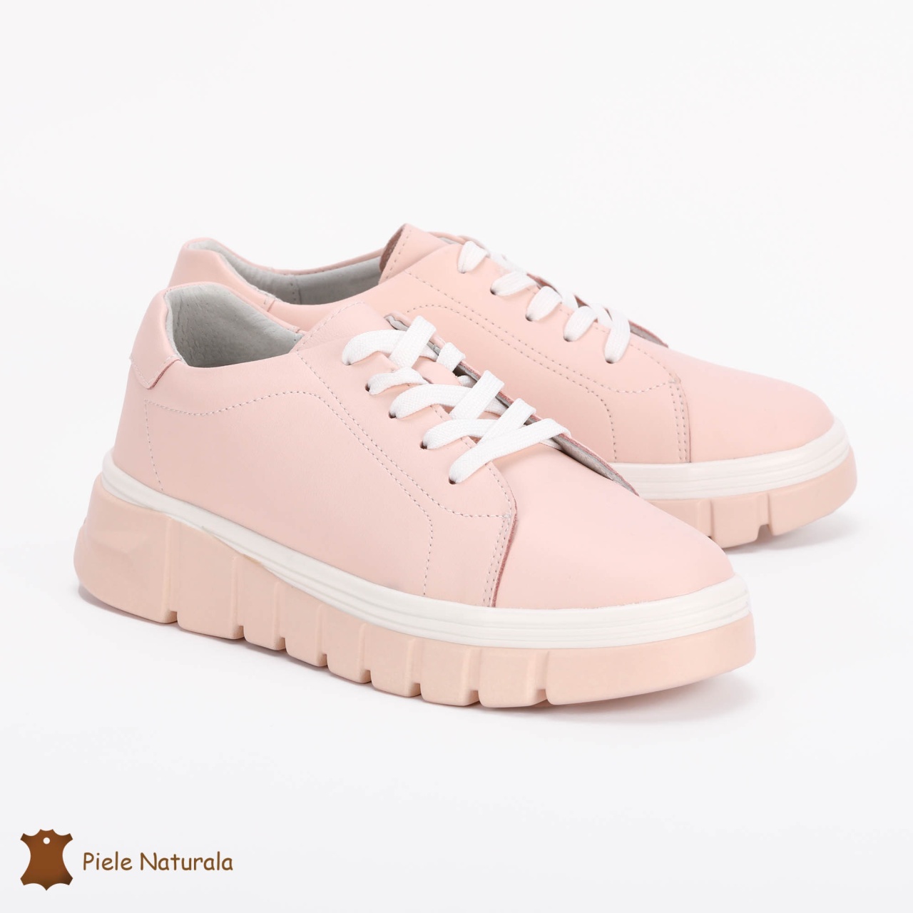 Pantofi Casual de dama din Piele naturala cu talpa groasa CRL0491 ROZ
