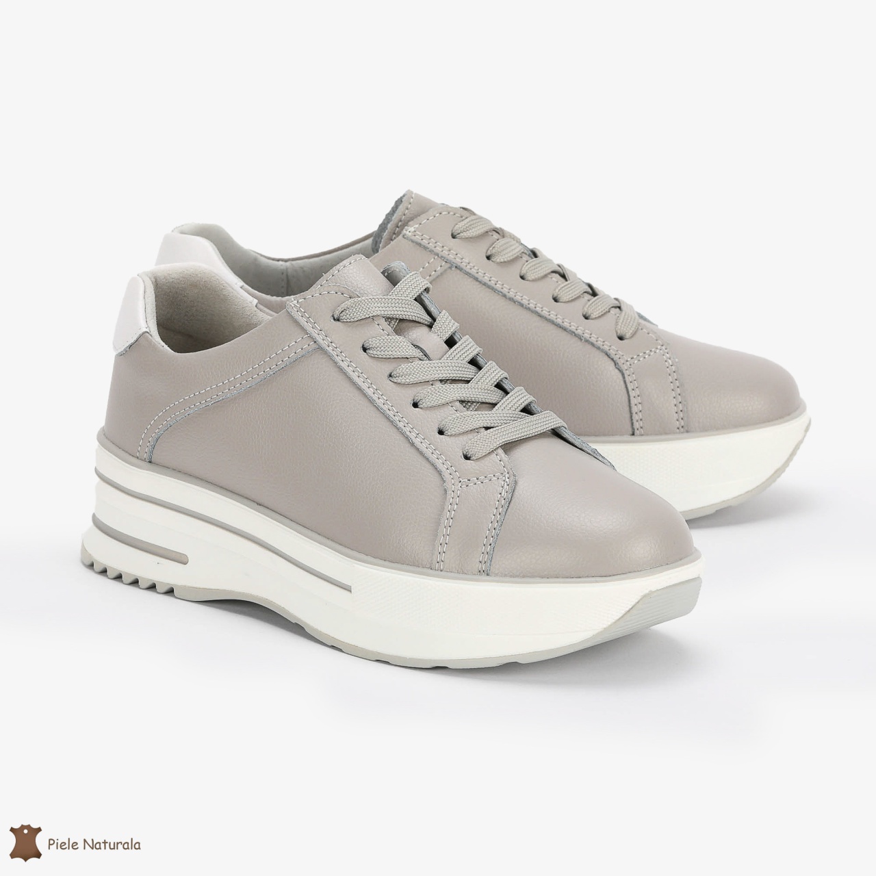 Pantofi Casual de dama din Piele naturala cu talpa groasa CRL0493 GRI