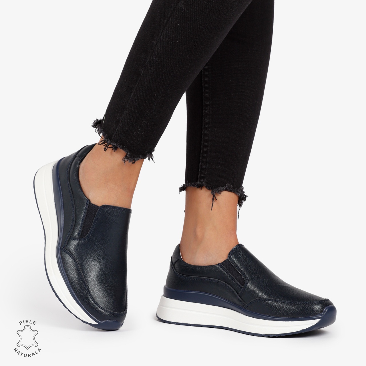 Pantofi Casual de dama din Piele Naturala Slip-On CRL1204 NAVY