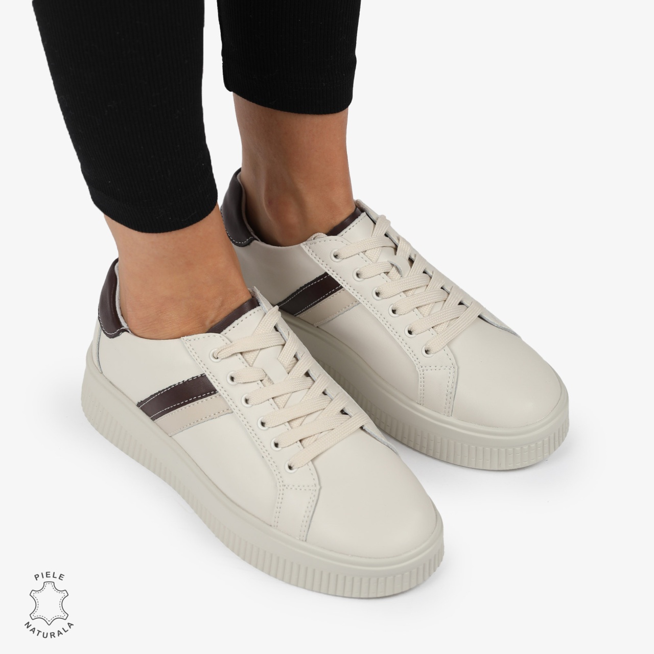 Pantofi CASUAL PIELE NATURALA cu linii decorative CRL1270 Bej