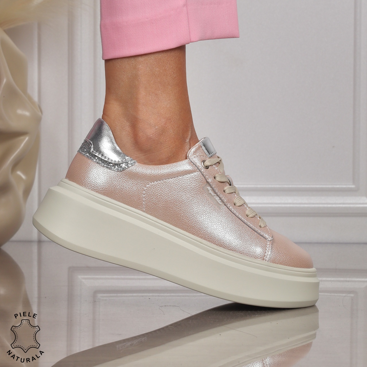Pantofi CASUAL PIELE NATURALA CU SIRET CRL1449 ROZ
