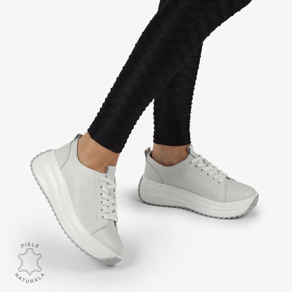 Pantofi casual piele naturala cu talpa inalta CRL1307 ALB