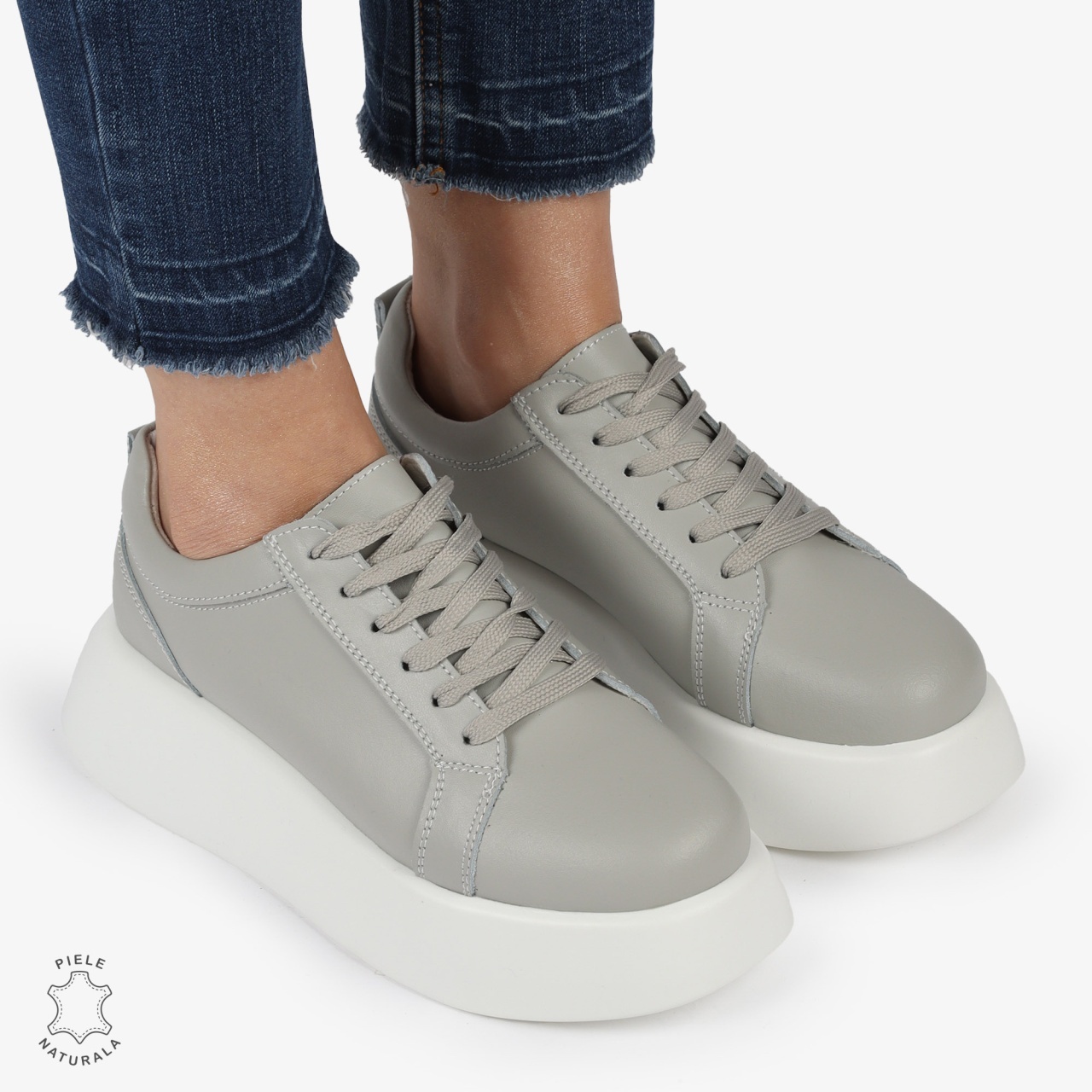 Pantofi casual piele naturala cu talpa inalta CRL881 GRI