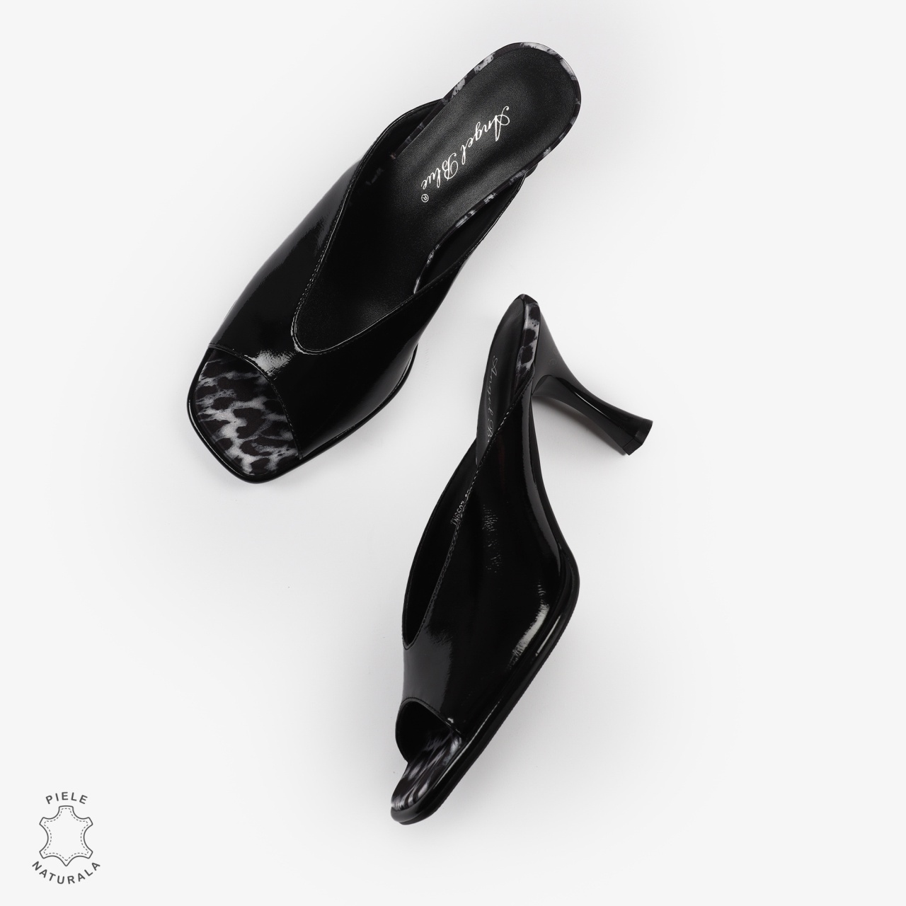 PANTOFI ELEGANTI dama din Piele Naturala CU ASPECT SPECIAL CU TOC SUBTIRE CRL1398 NEGRU